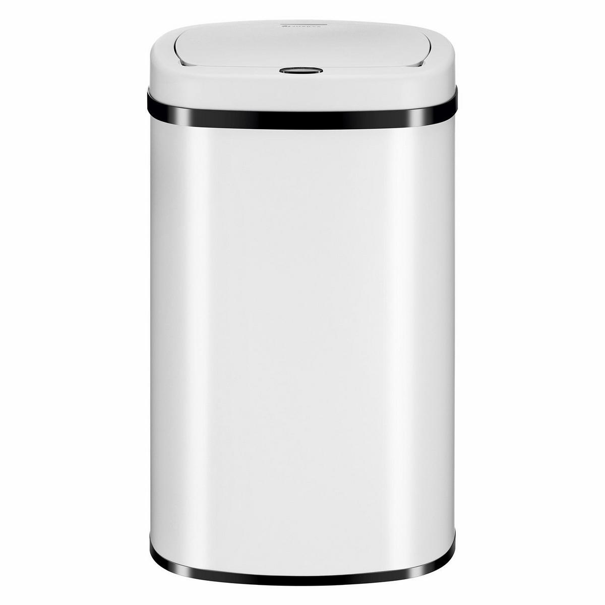 MÜLLEIMER viereckig 60L weiß mit Sensor - Weiß, Metall (40/63/29cm) - Juskys