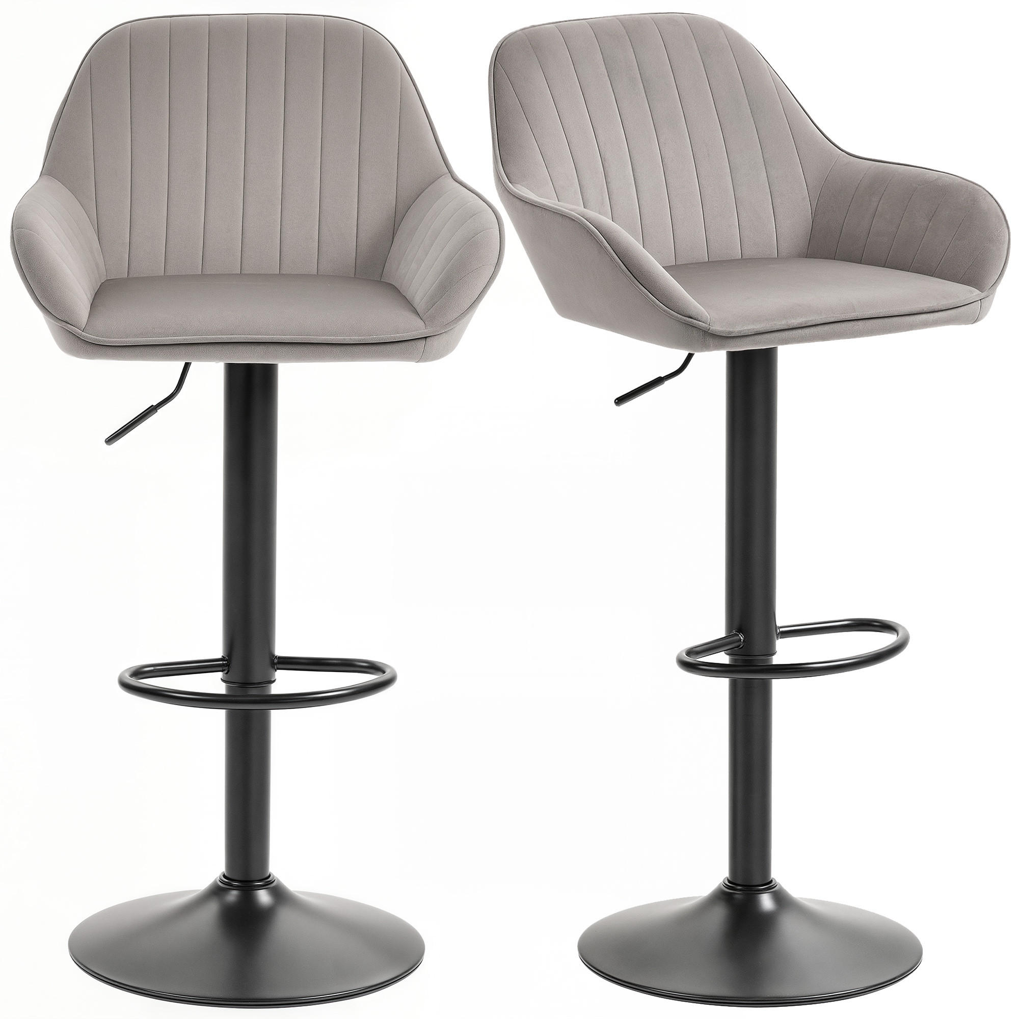 BARHOCKER 2er-Set DE-14770 höhenverstellbar & schwenkbar mit Veloursbezug Grau - Grau, Metall (50/107/50.5cm) - ComfortXL