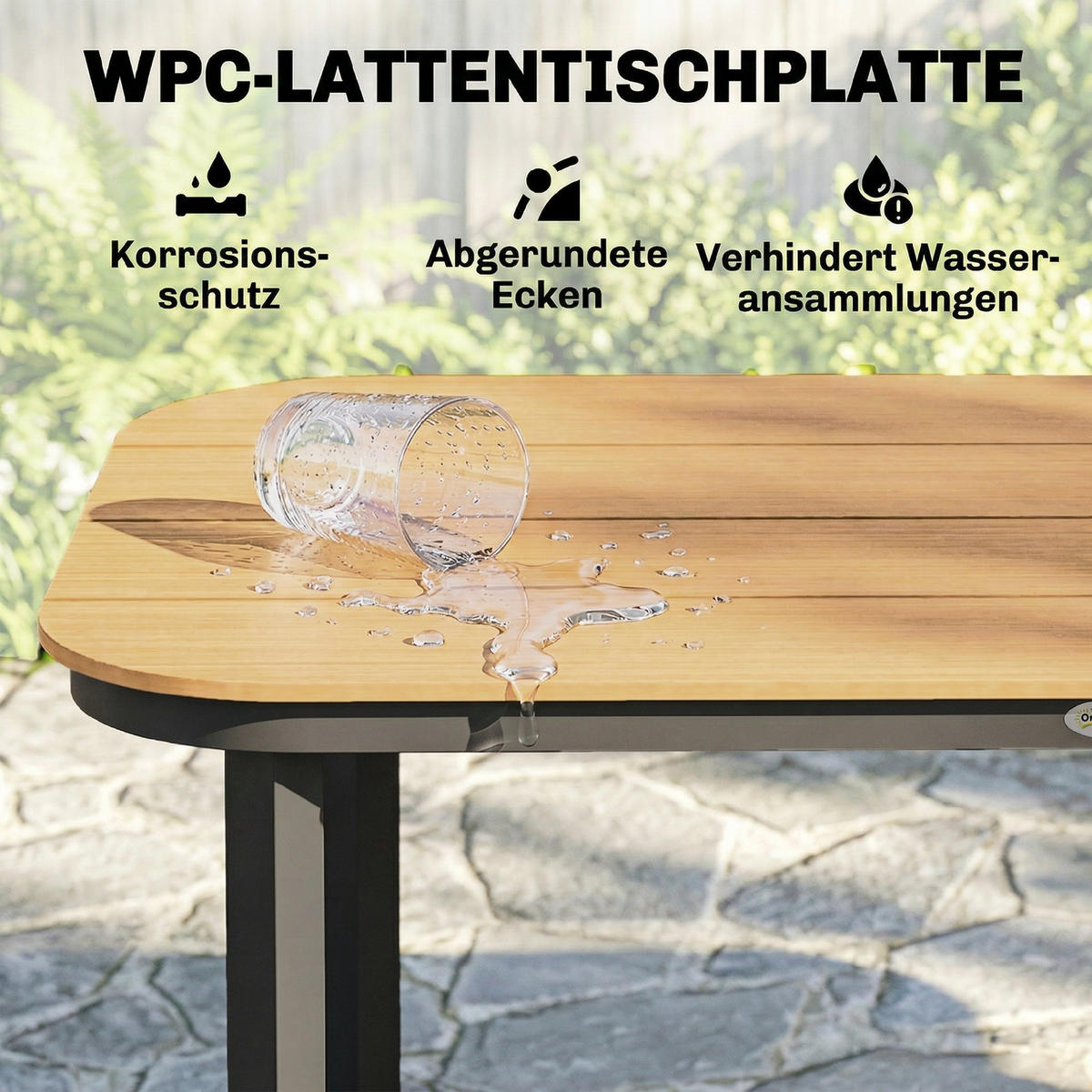 GARTENTISCH rechteckig 155/88/72 cm Braun - Schwarz/Braun, Metall (155/88/72cm) - Outsunny