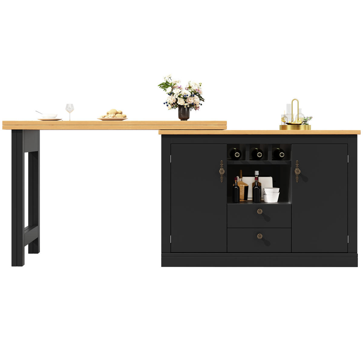 BARTISCH 120-180/40/76 cm mit Stauraum und drehbarer Ausziehfunktion - Schwarz, Holzwerkstoff (40/180/76cm) - BEAOK