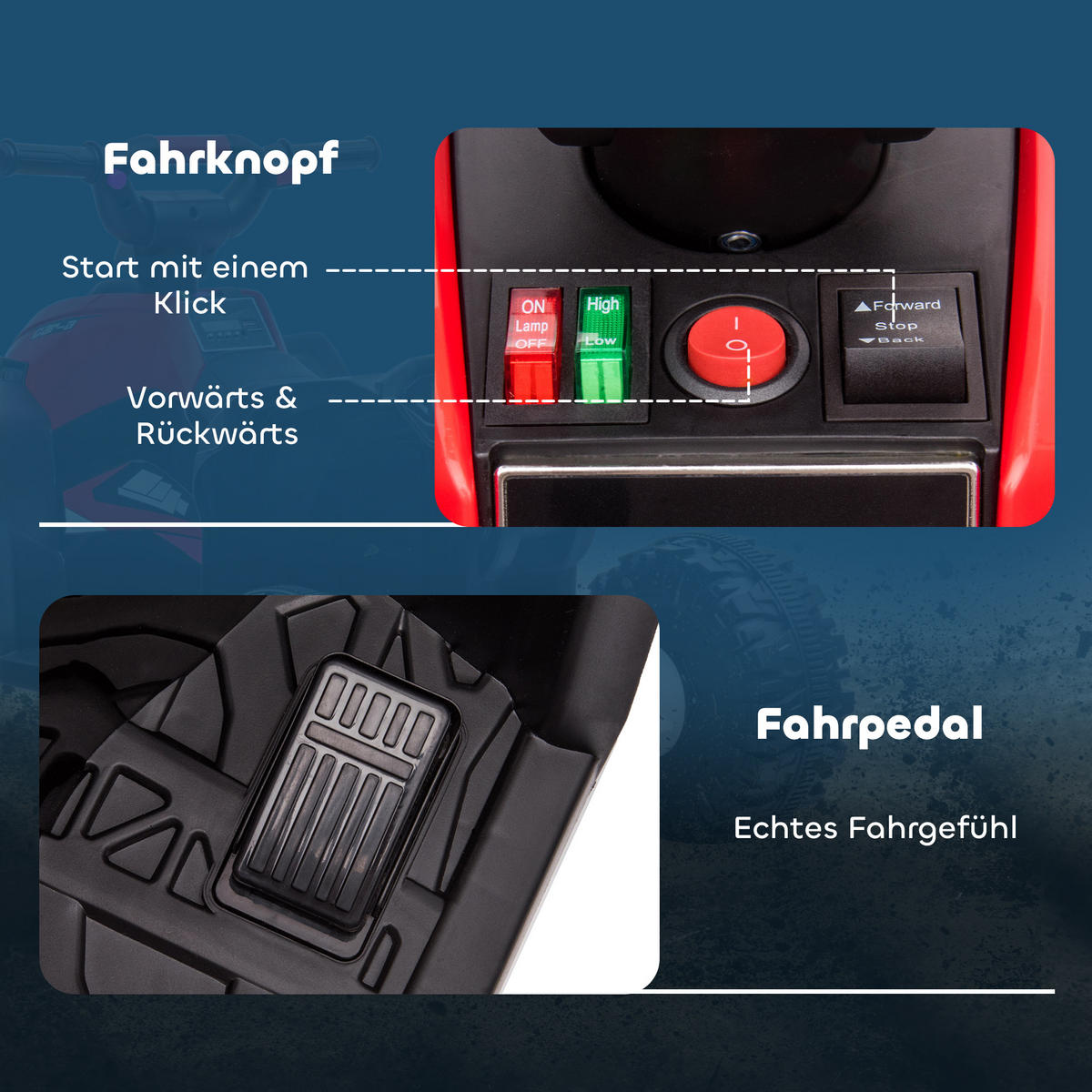 ELEKTRO Quad für Kinder, 12V Kinder Quad mit USB-Anschluss, Rot - Rot, Metall (83/53/55.5cm) - HOMCOM
