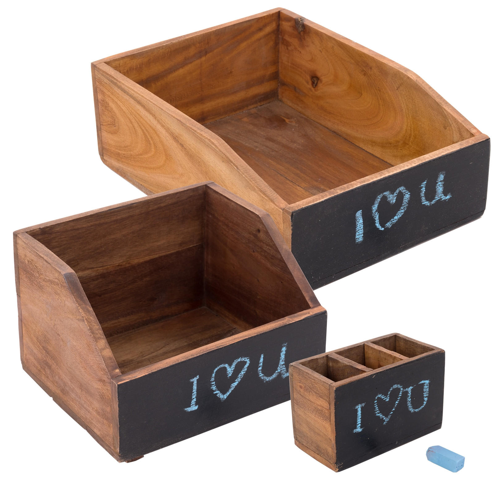 ORGANIZER-SET Office 3-teilig Mahagoni Holz, mit beschreibbarer Tafel 12 beschreibbar - Schwarz/Naturfarben, Holz (24/16/21cm) - DESIGN DELIGHTS