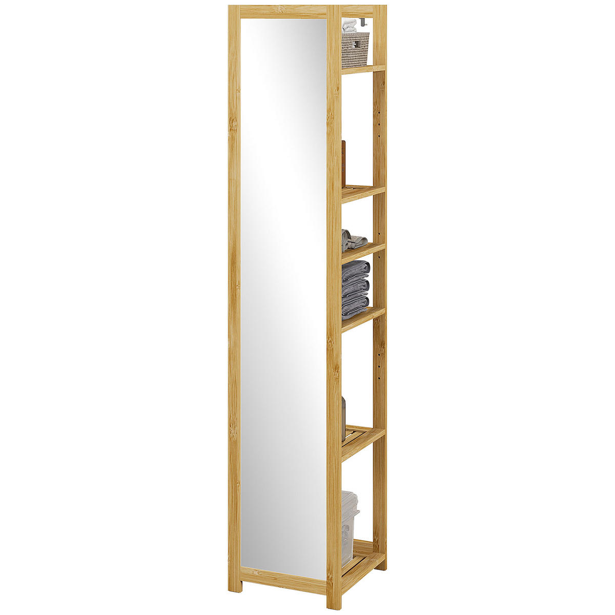 BADREGAL DE-17918 6 Ablagen mit Spiegel Natur - Naturfarben, Naturmaterialien (35/168/35cm) - ComfortXL