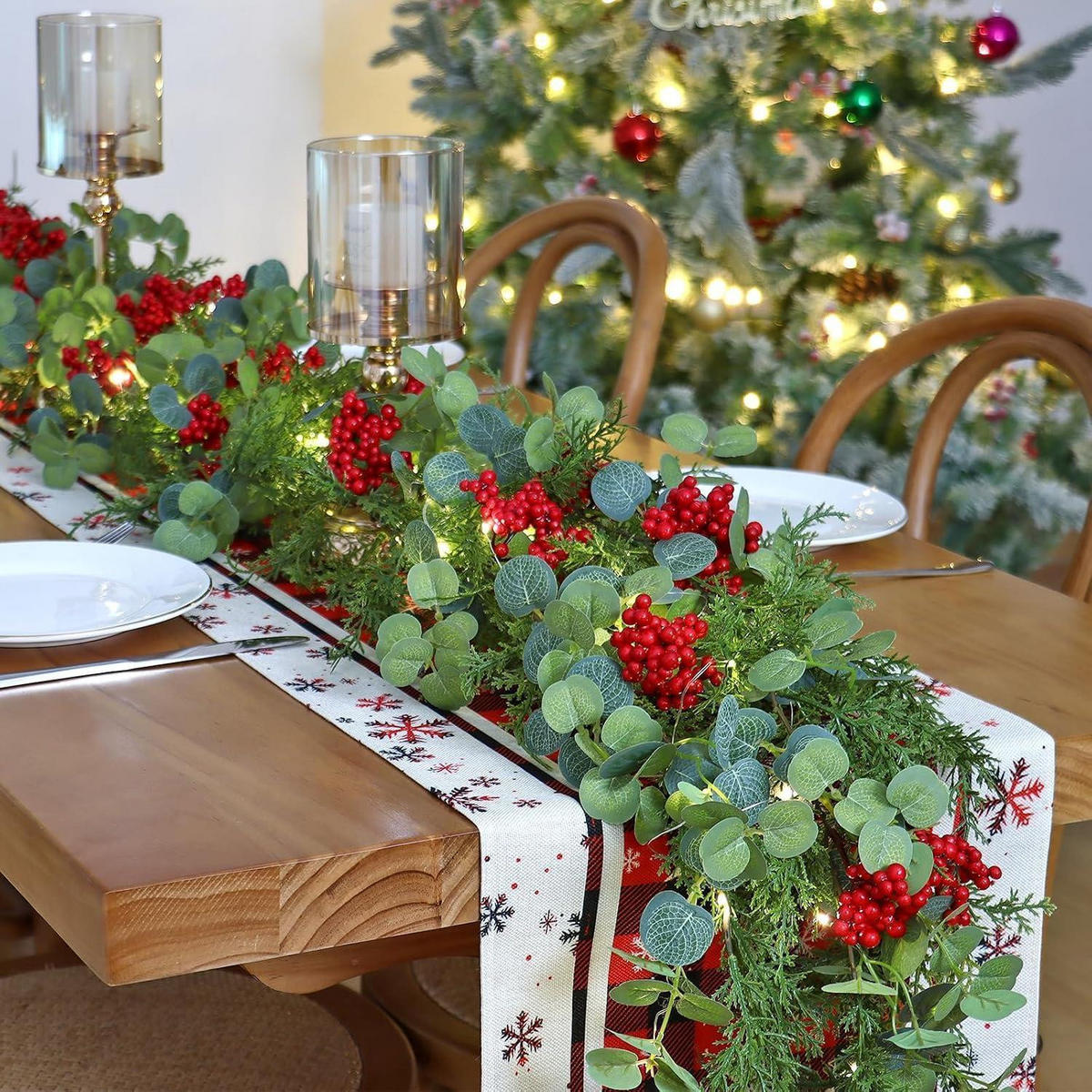 WEIHNACHTSGIRLANDE 2-teiliges Set 190 cm mit roten Beeren - Multicolor, Kunststoff (190cm)