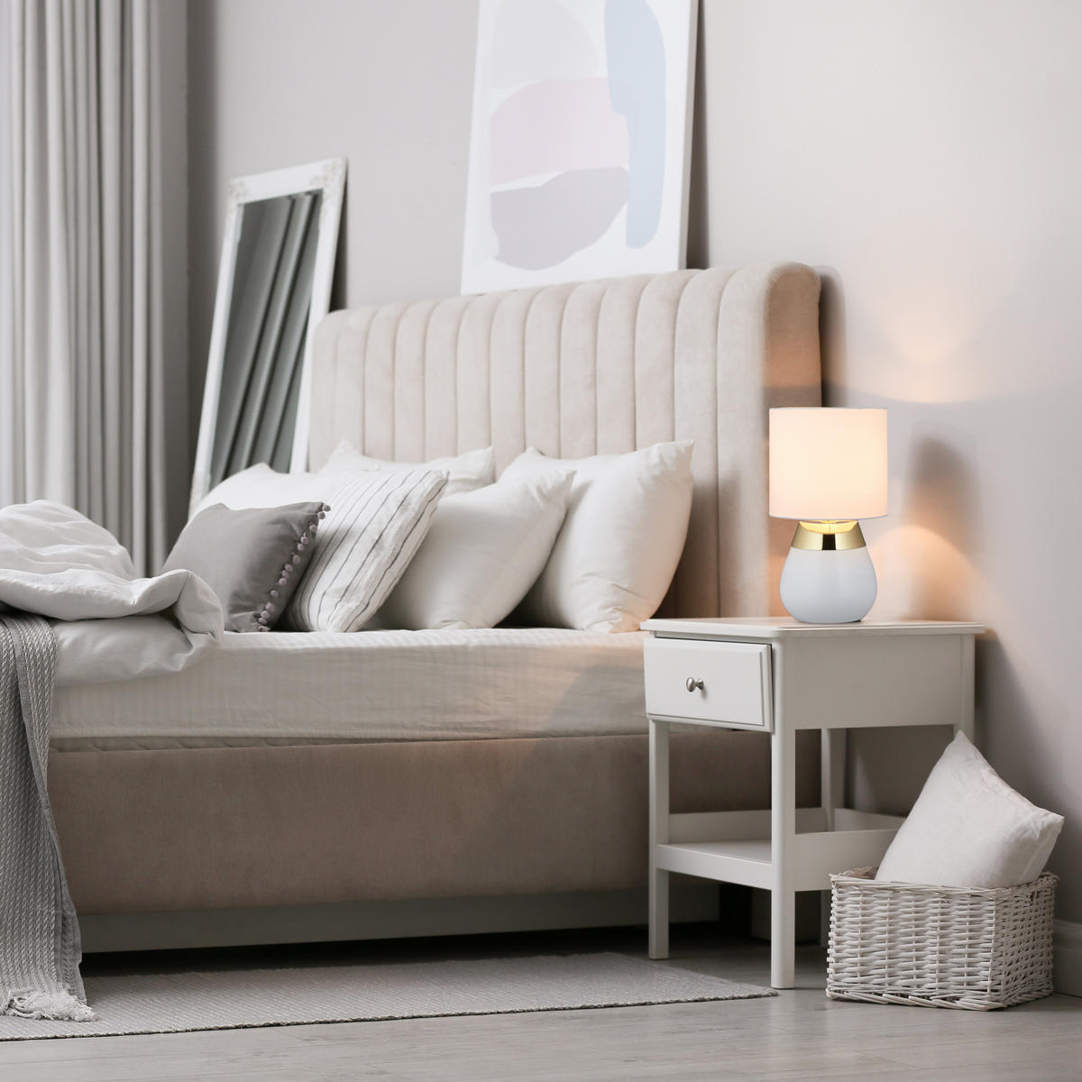 TISCHLAMPE - Weiß, Kunststoff/Textil (18/18/33cm) - Relaxdays