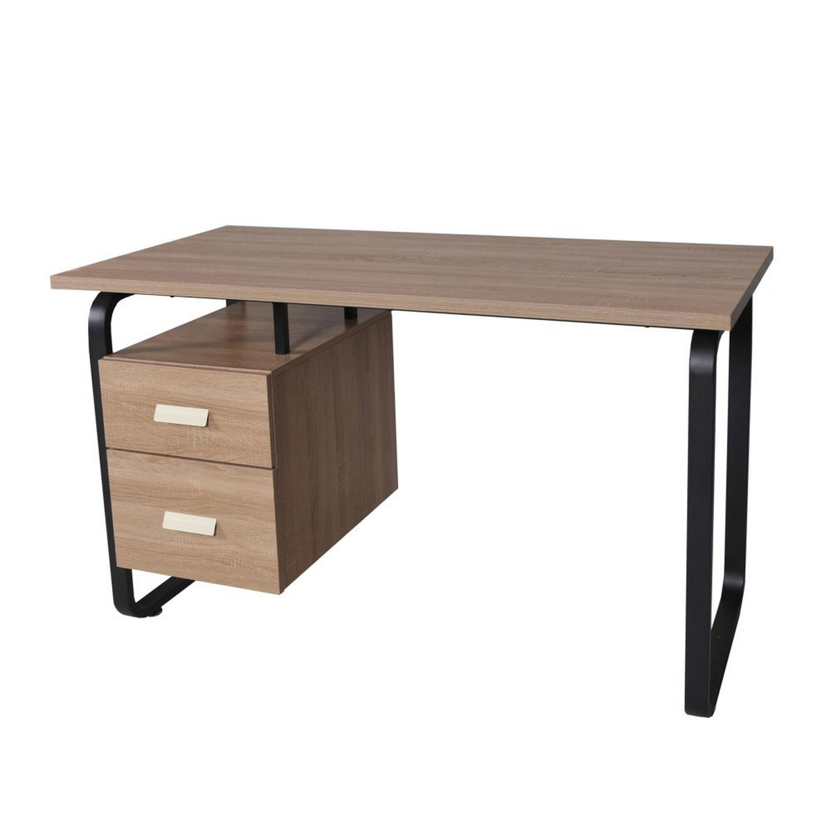 SCHREIBTISCH PEARL mit Schubladen/ Eiche dekor und schwarzes Metall - Schwarz/Sonoma Eiche, Holzwerkstoff/Metall (120/60/76cm) - Weber Industries