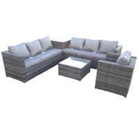 GARTENSET Polyrattan 7-Sitzer - Dunkelgrau/Grau, Glas/Kunststoff - Fimous