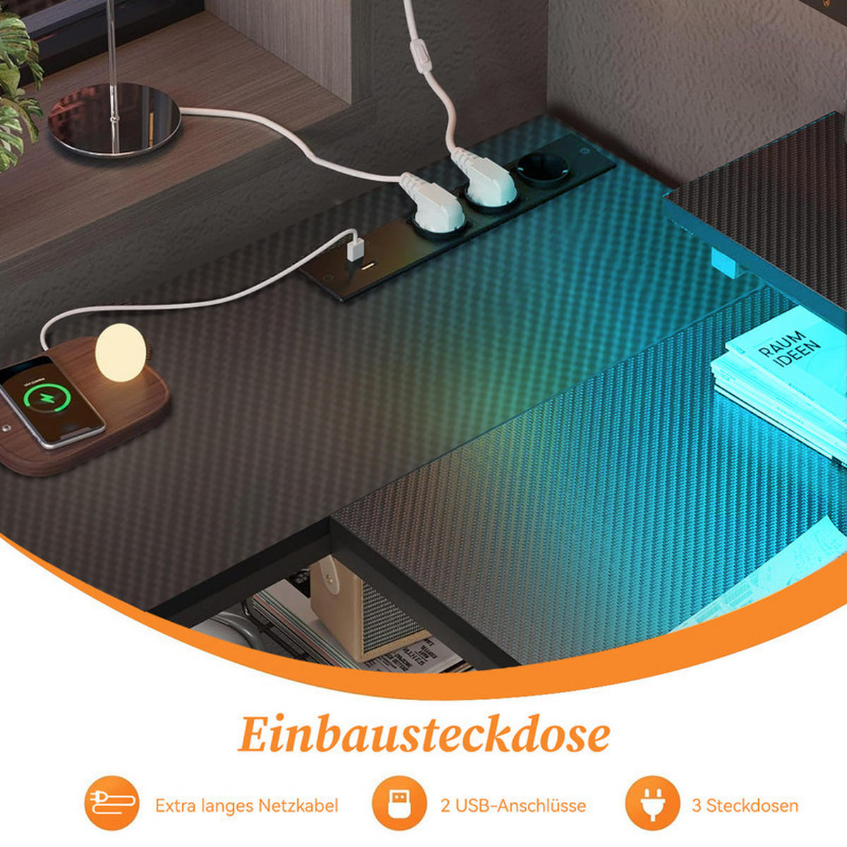 GAMINGTISCH L-förmig,120 x 120 x 75 cm,Eckschreibtisch mit Ablagefach,mit Monitorständer,2 USB mit 3 Buchsen,Schwarz - Schwarz, Metall (120/40/75cm)