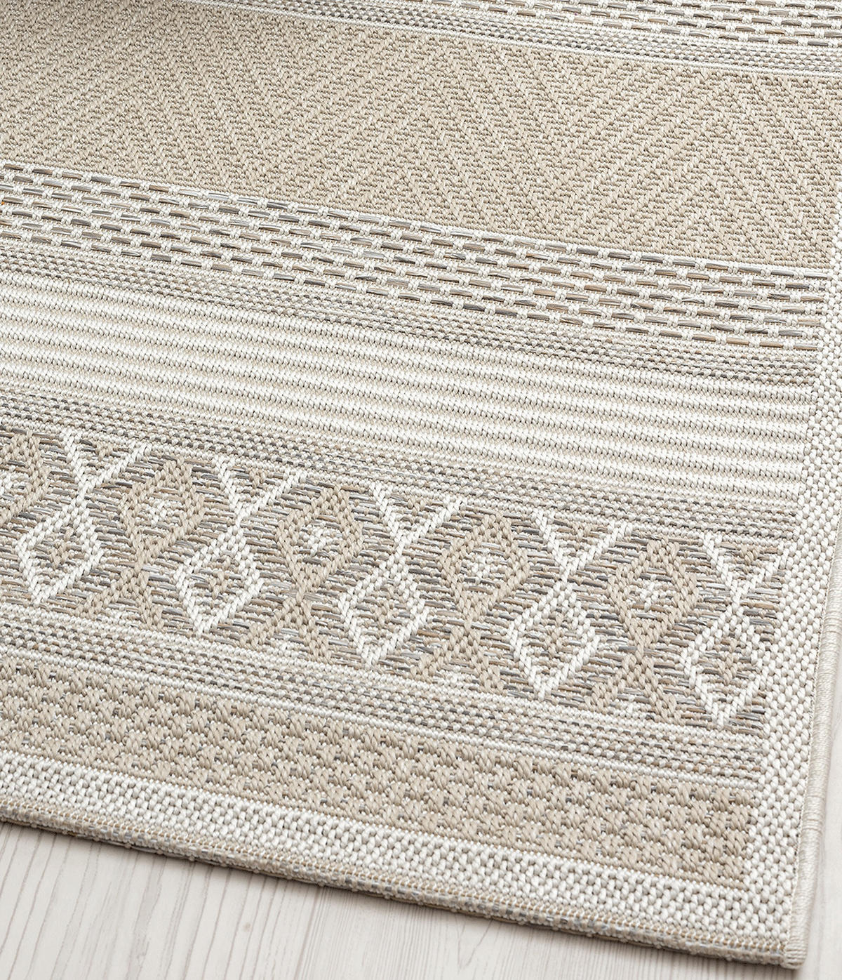 TEPPICH Flachgewebe ESERA Gestreift Polypropylen Beige 120 x 120 cm - Beige, Textil (120/120cm) - KADIMA DESIGN