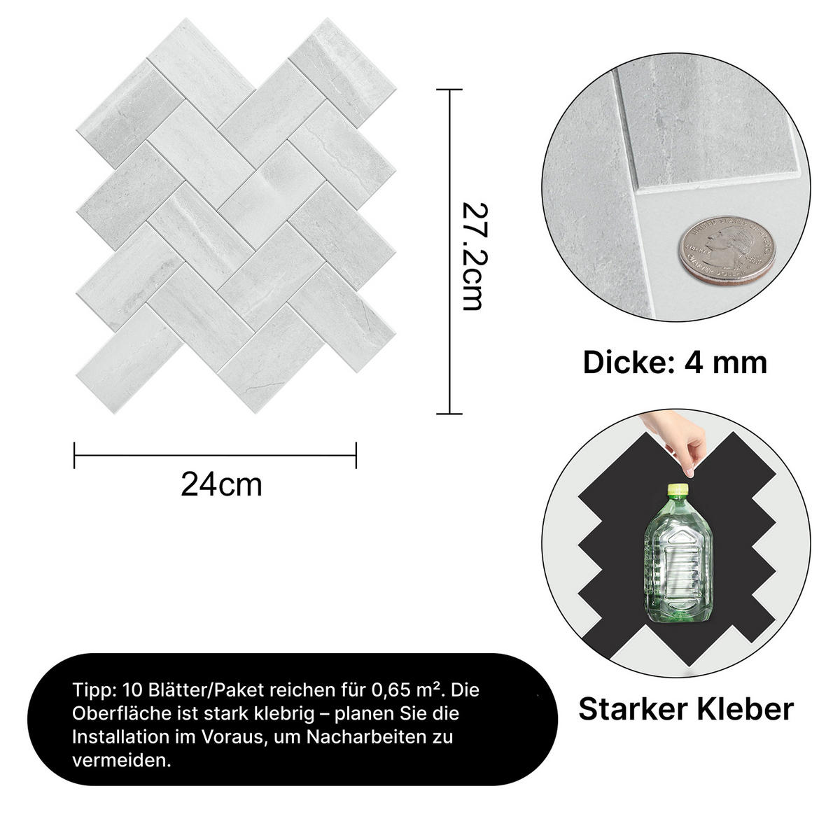 FLIESENAUFKLEBER 1 Stück 27,2 x 24 cm Selbstklebende Fliesen - Uva Cemento - Grau, Kunststoff (24/0.4/27.2cm) - Mazovia