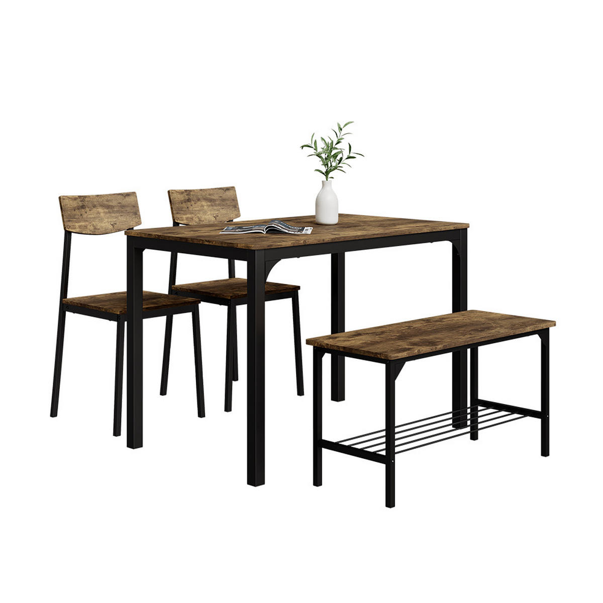 ESSTISCH-SET Fyrk Schwarz/Eiche rustikal 110 x 70 cm 4 Teile - Wildeiche/Schwarz, Holzwerkstoff (110/75/70cm) - Vicco