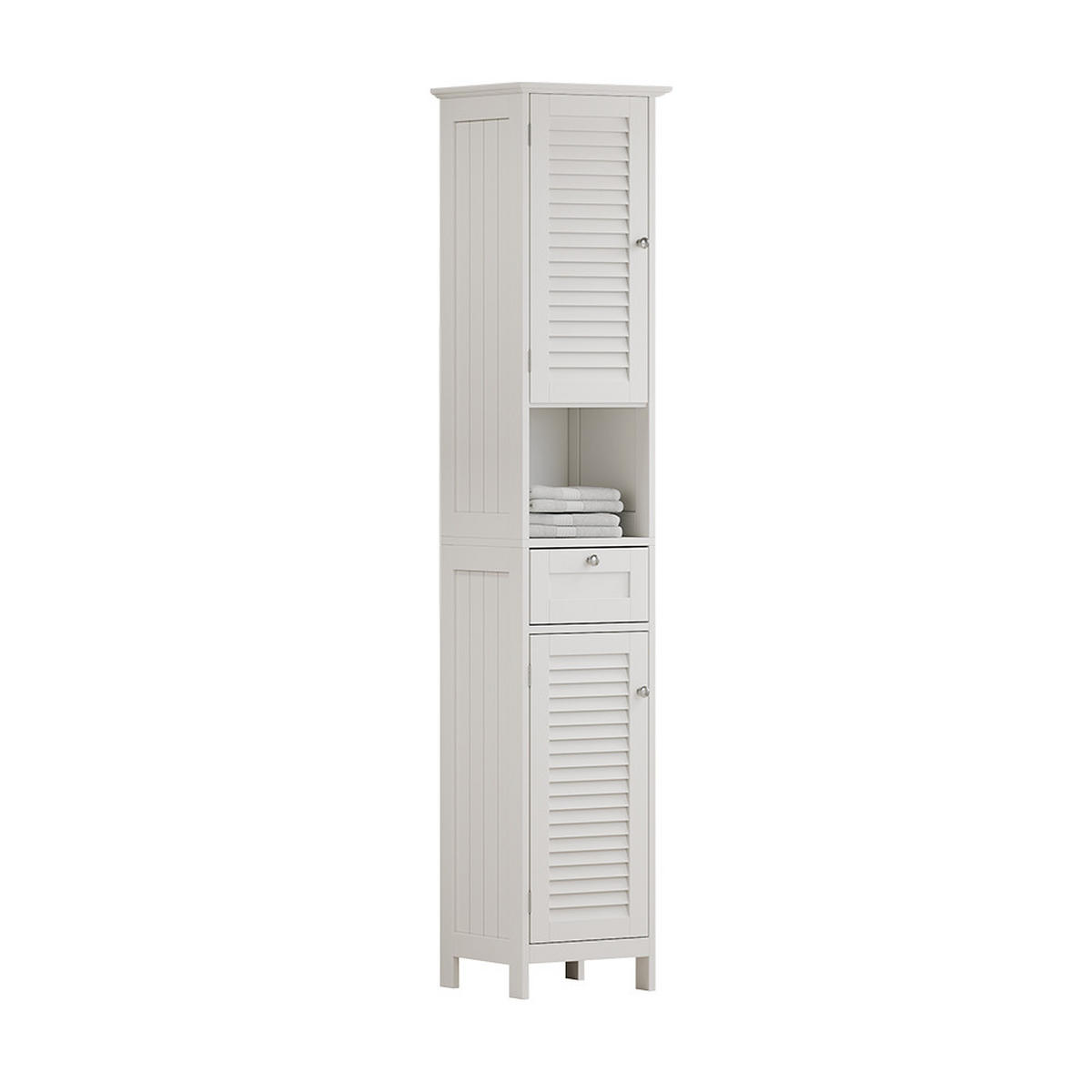 BADSCHRANK Riad Weiß 32 x 170 cm mit Türen, Schublade und offenem Fach - Weiß, Holzwerkstoff (32/170/30cm) - Vicco