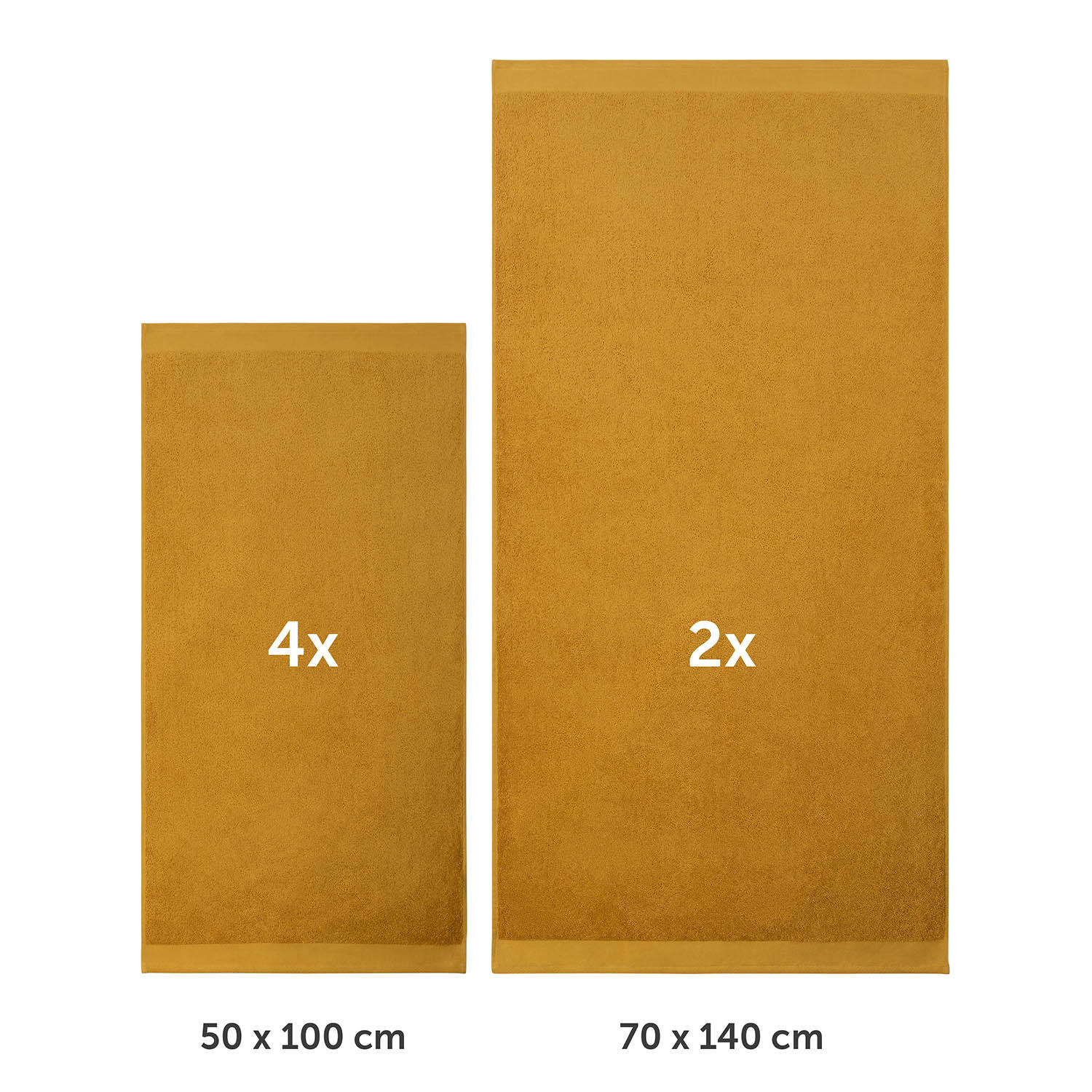 BADETUCH 6-teilig, 2x Badetuch 70/140 + 4x Handtuch 50/100 cm, Gelb - Gelb, Textil (70/140cm) - Blumtal