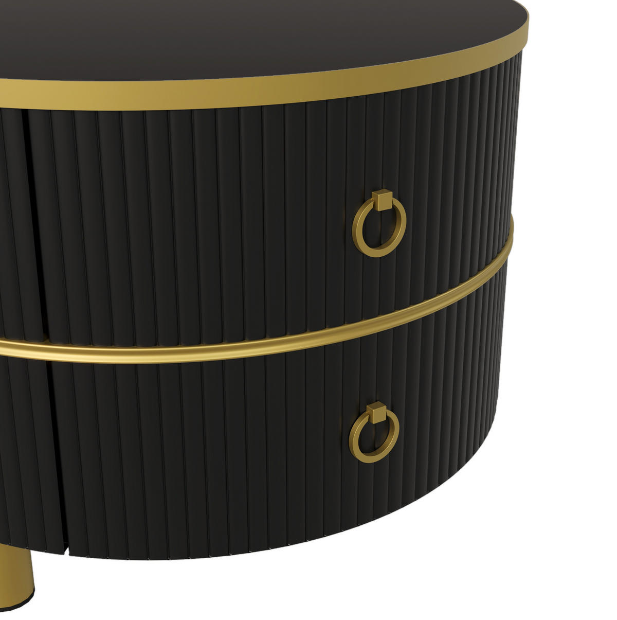 KOMMODE, 2‑teiliger runder Couchtisch aus MDF mit Marmormuster und Hochglanz, 70/70/46 + 50/50/40 cm, Gold und Schwarz - Schwarz, Holzwerkstoff (70/70/46cm) - Redom