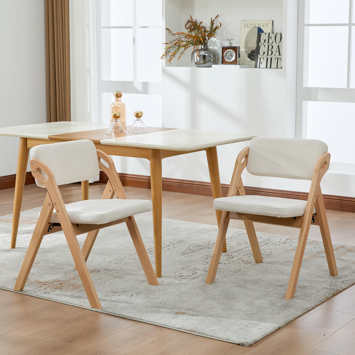 KLAPPSTUHL DE-36858 2er-Set mit Buchenholzgestell Beige - Beige, Holz (52/77/59cm) - ComfortXL