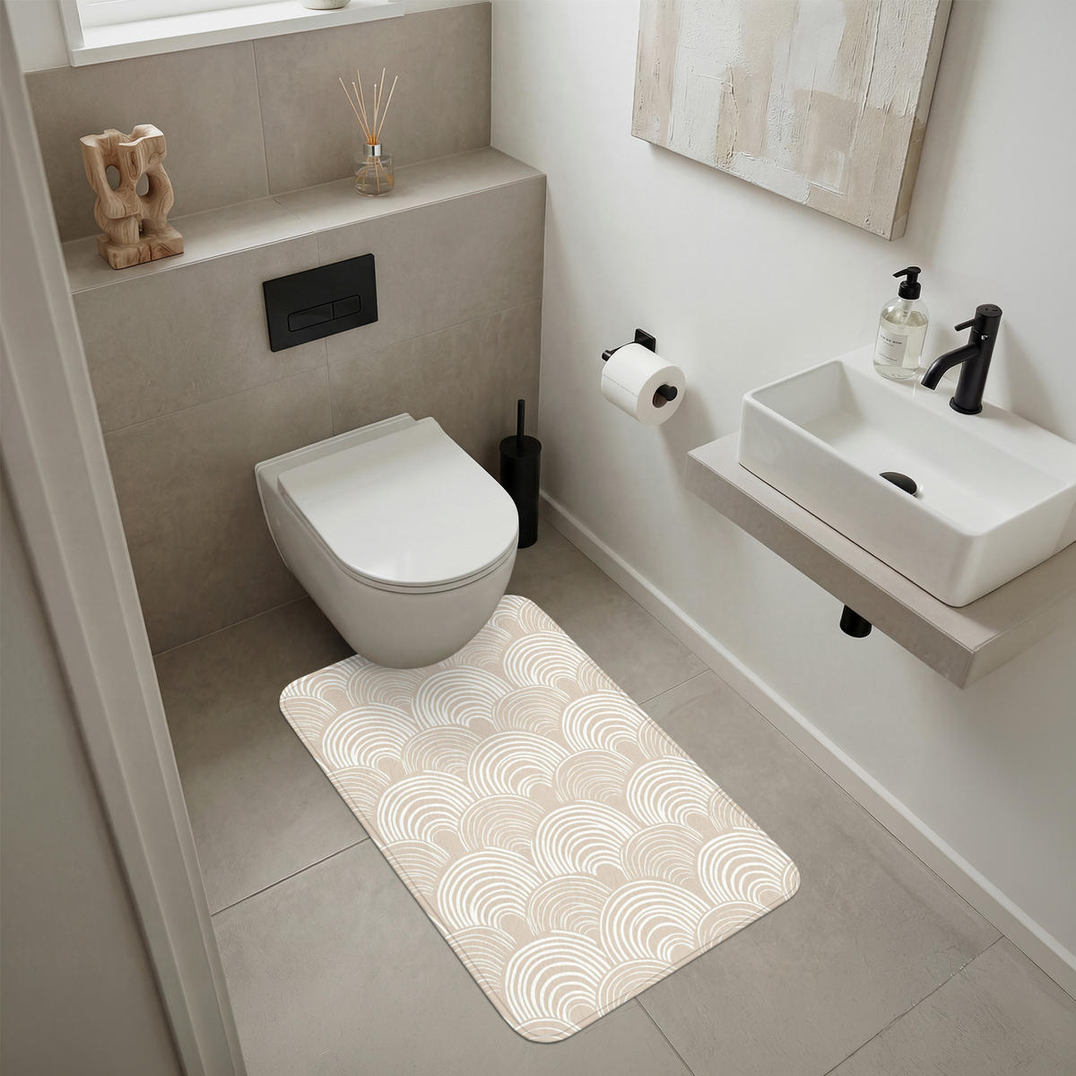 KOUPELNOVÁ PŘEDLOŽKA Vlny - Textura - Béžová 60x90 cm - kašmírová, textil/plast (60/90cm) - OnlyWow