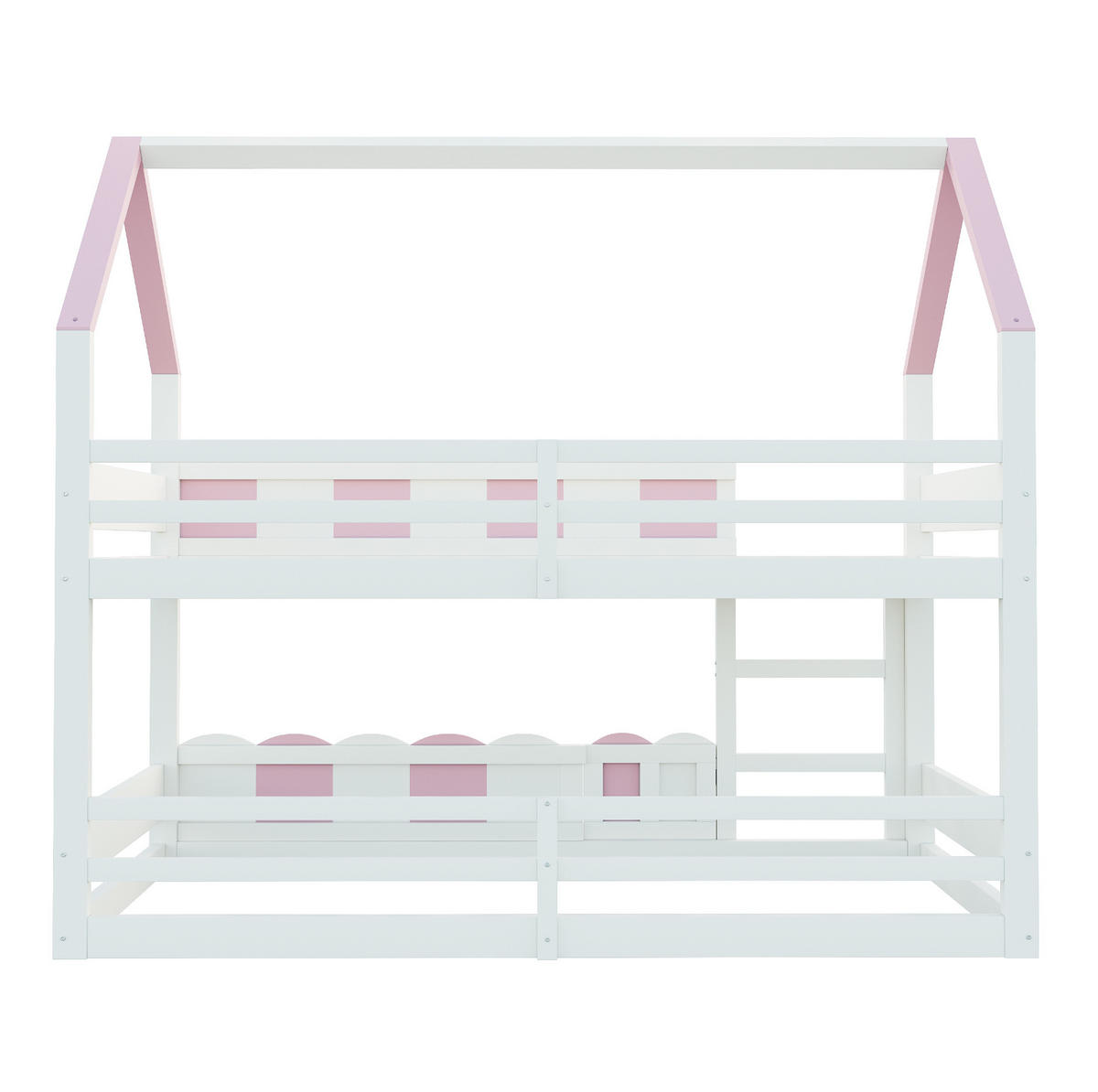 ETAGENBETT Kinder 90/200 cm Hausdesign mit Sicherheitsgeländern in Rosa und Weiß - Pink, Holz (90/200cm) - OKWISH