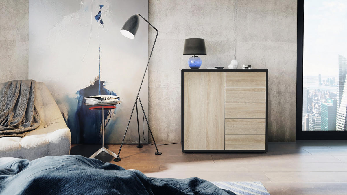 KOMMODE Ben Front in Eiche sägerau - Eiche San Remo, Holzwerkstoff (79/74/36cm) - Vladon