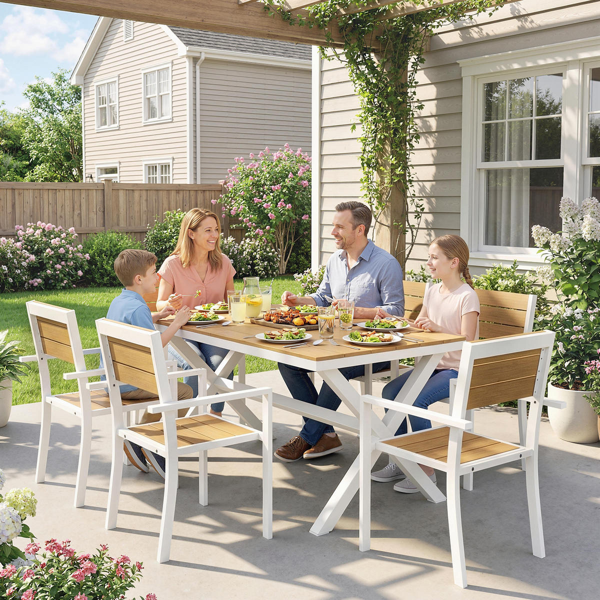 GARTENMÖBEL SET 7-teilig DE-09948 Teak - Teakfarben, Metall - ComfortXL