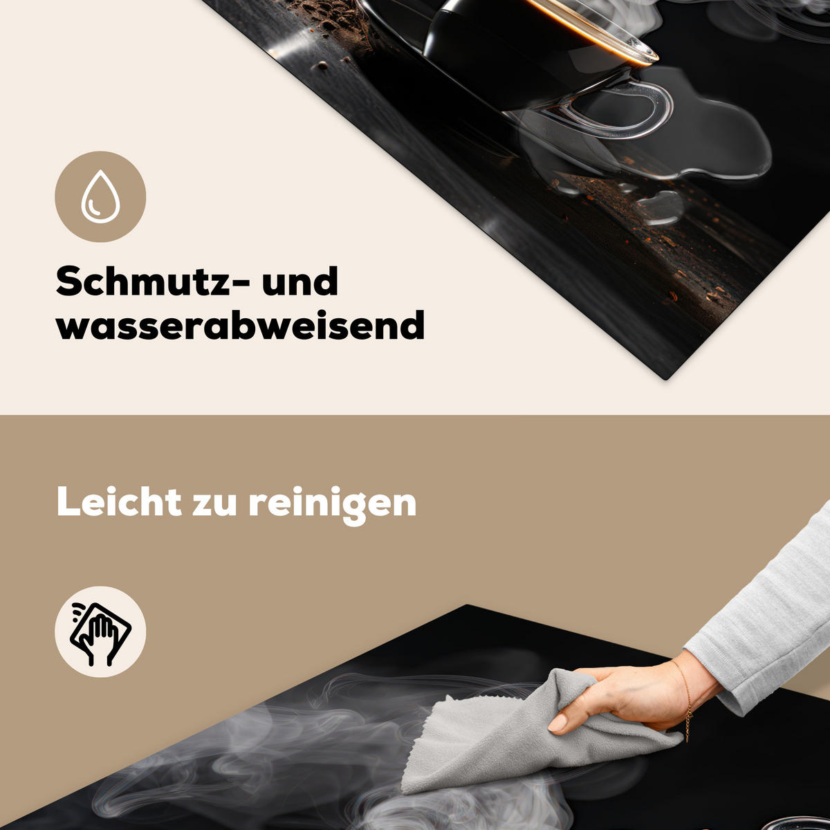 HERDABDECKPLATTE Kaffee - Schwarz - Bohnen - Heiß - Tasse Induktionsmatte 78x78 cm - Schwarz, Kunststoff (78/78/0.2cm) - MuchoWow