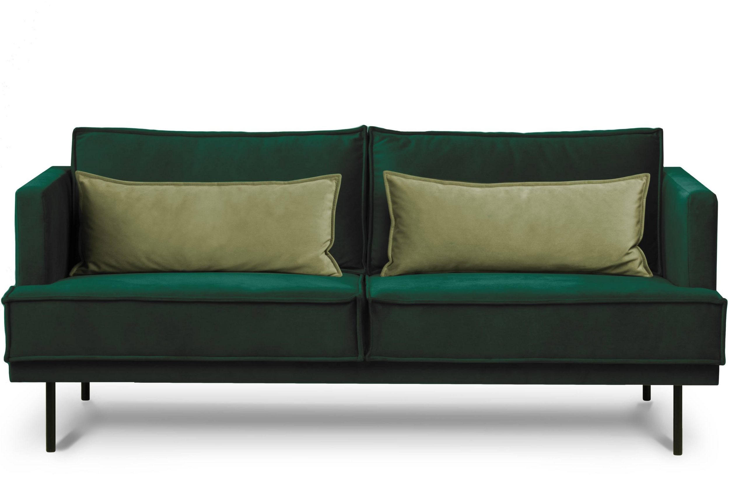 3-SITZER-SOFA GANZO 2 Kissen inklusive, Velours-Stoff, dunkelgrün - Dunkelgrün/Schwarz, Textil/Metall (193/84/92cm) - KONSIMO®