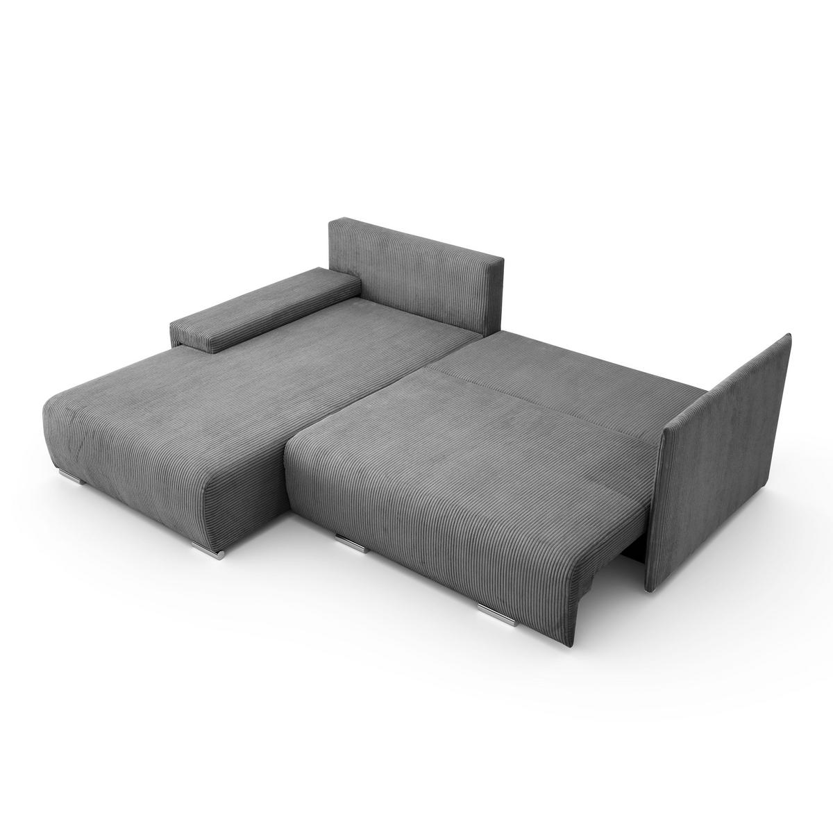 ECKSOFA L-Form Schlaffunktion Livorno Cord-Stoff Grau Links - Chromfarben/Schwarz, Holz/Kunststoff (188/246cm) - Kaiser Möbel