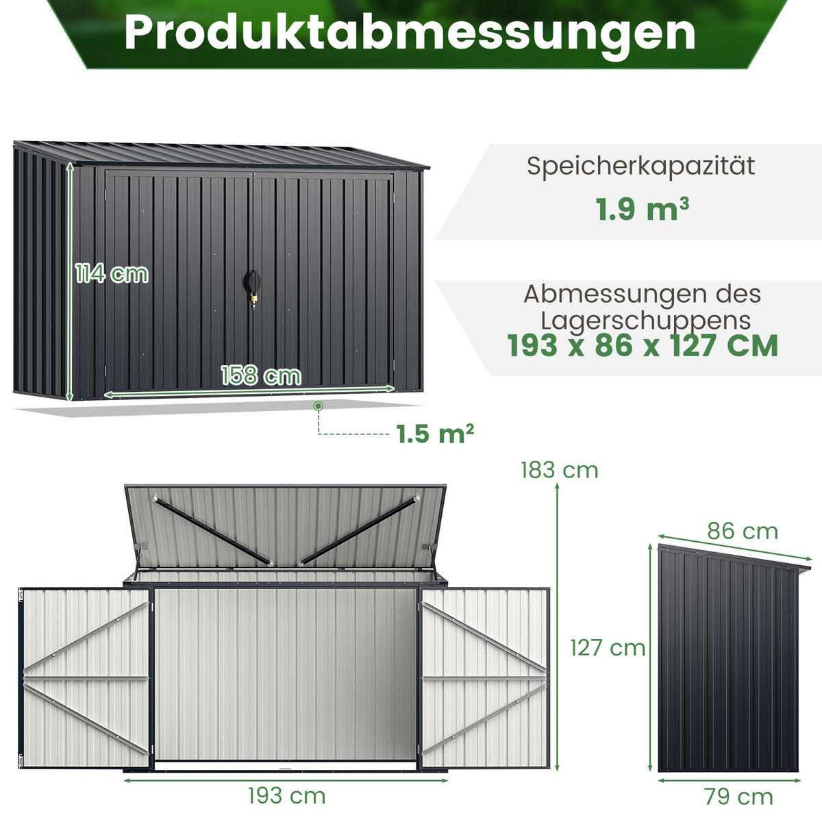 BOX NA POPELNICE s uzamykatelnými dveřmi šedá - šedá, kov (158/127/79cm) - COSTWAY