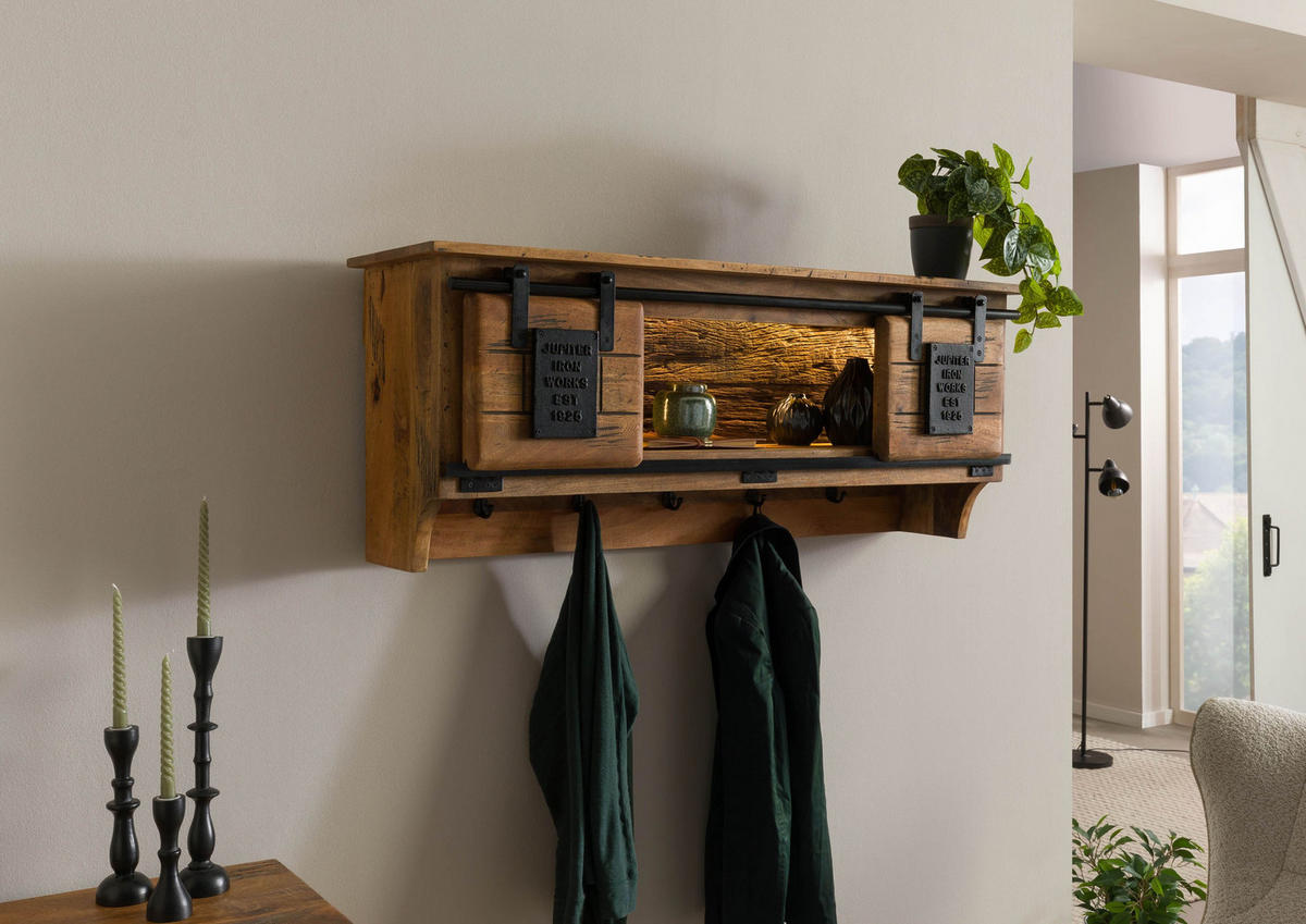 WANDREGAL Mango / Altholz 115x30x45 natur lackiert RAILWAY LUX #150 - Naturfarben, Holz (115/45/30cm) - Massivmoebel24