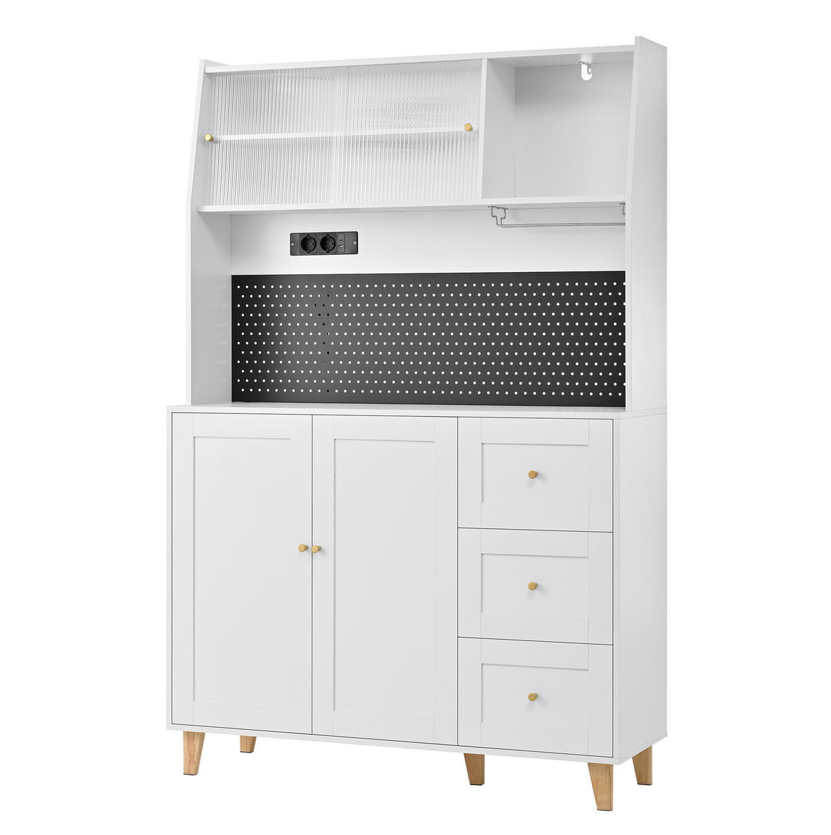VISOKI element, 120/40/184 cm, MDF bijeli, s ladicama i utičnicama USB/USB-C - bijela, drvni materijal (120/184/40cm) - BEAOK