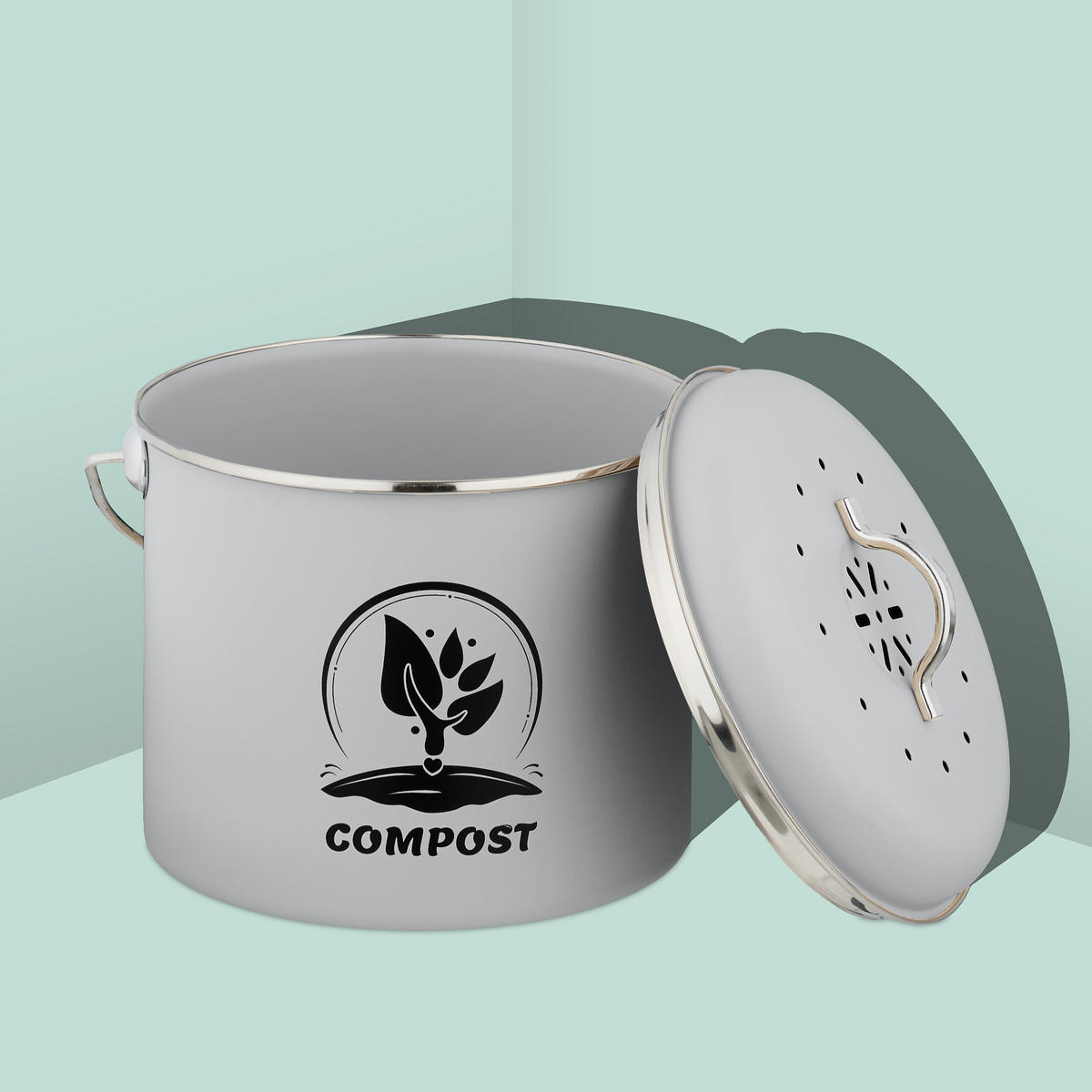 KÜCHEN-KOMPOSTEIMER - Grau, Naturmaterialien/Textil (22/20/19cm) - Relaxdays