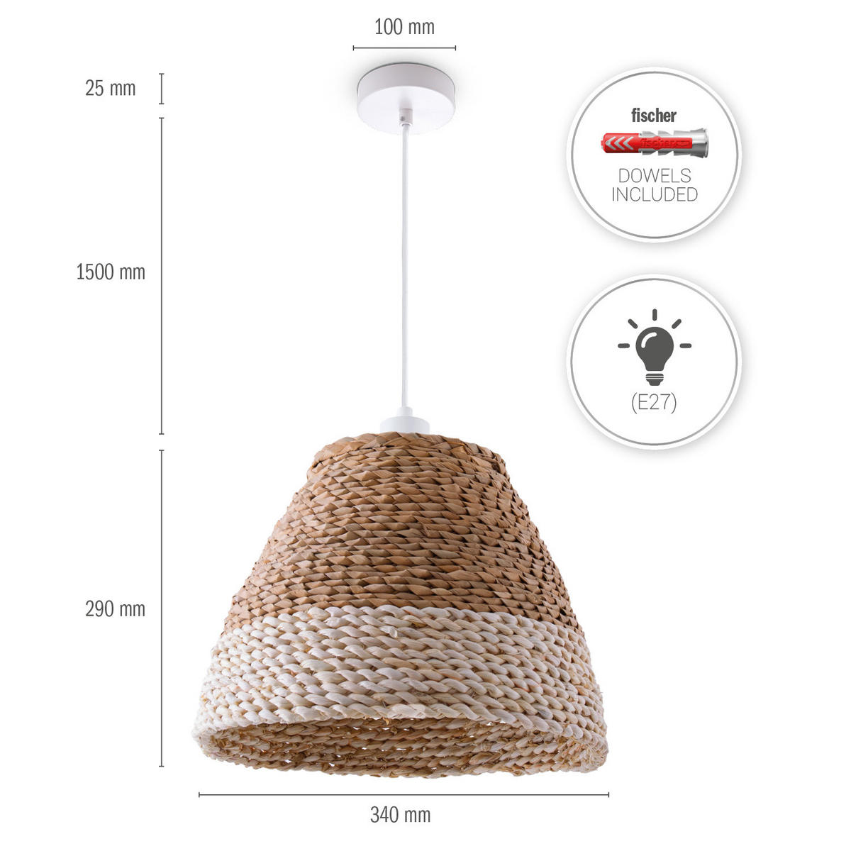 PENDELLEUCHTE Hugo Pd1 Basto - Weiß, Metall (34/34/29cm) - Paco Home