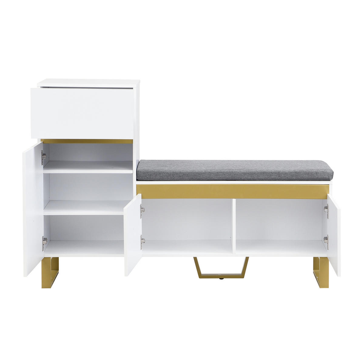 SCHUHSCHRANK 120/35/85 cm in Weiß mit Sitzkissen und Schublade - Weiß, Holzwerkstoff (120/85/35cm) - Flora Grace