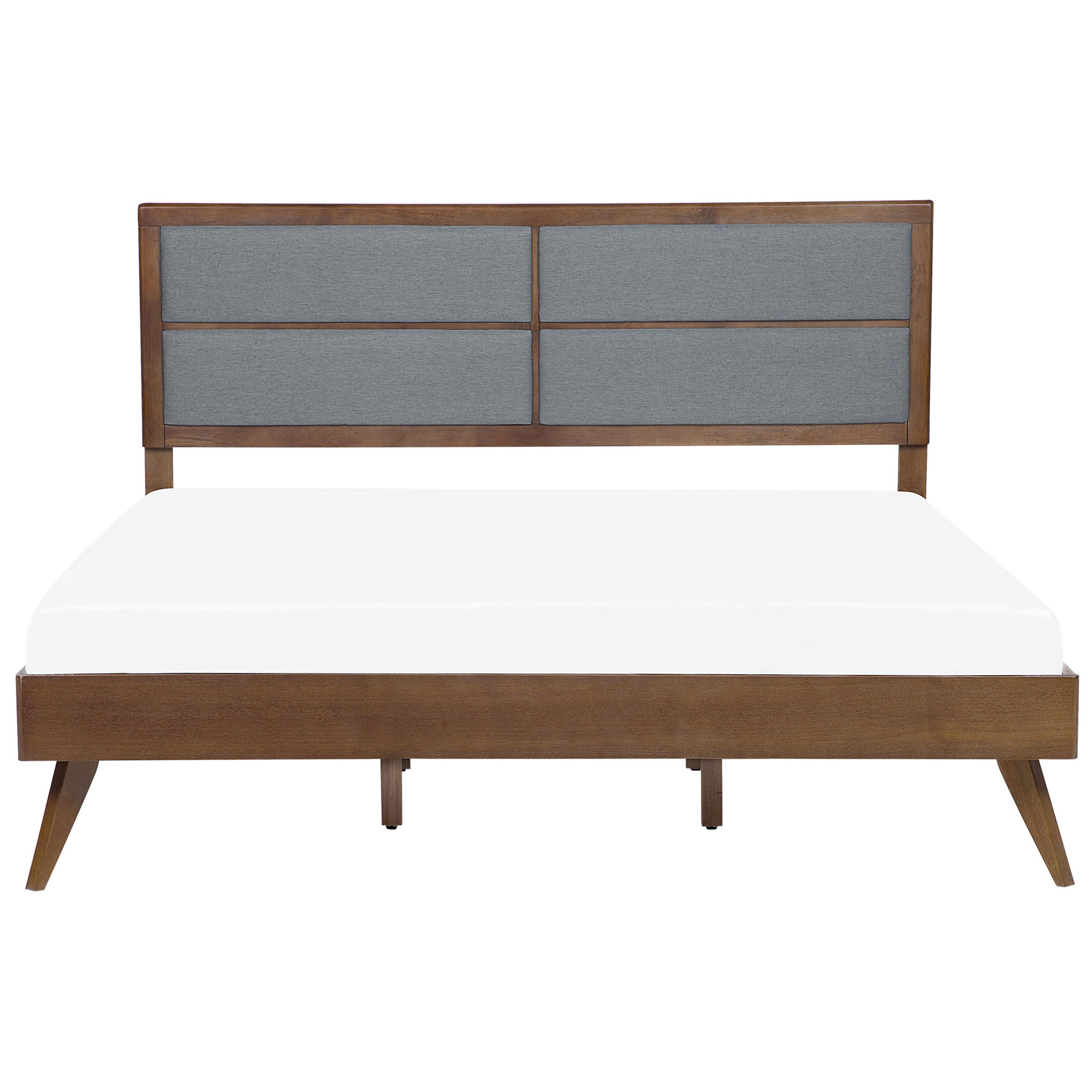 HOLZBETT 180/200cm Dunkler Holzfarbton Poissy - Dunkelbraun, Holzwerkstoff/Textil (180/200cm) - Beliani