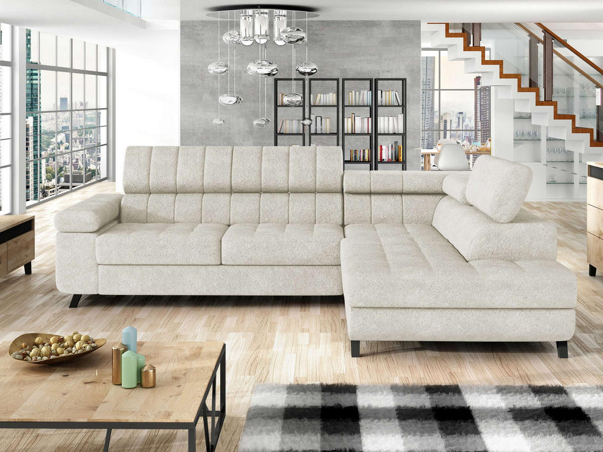 ECKSOFA Nord, Seite: Rechts - Ecru/Schwarz, Holz/Textil (264/203cm) - MIRJAN24