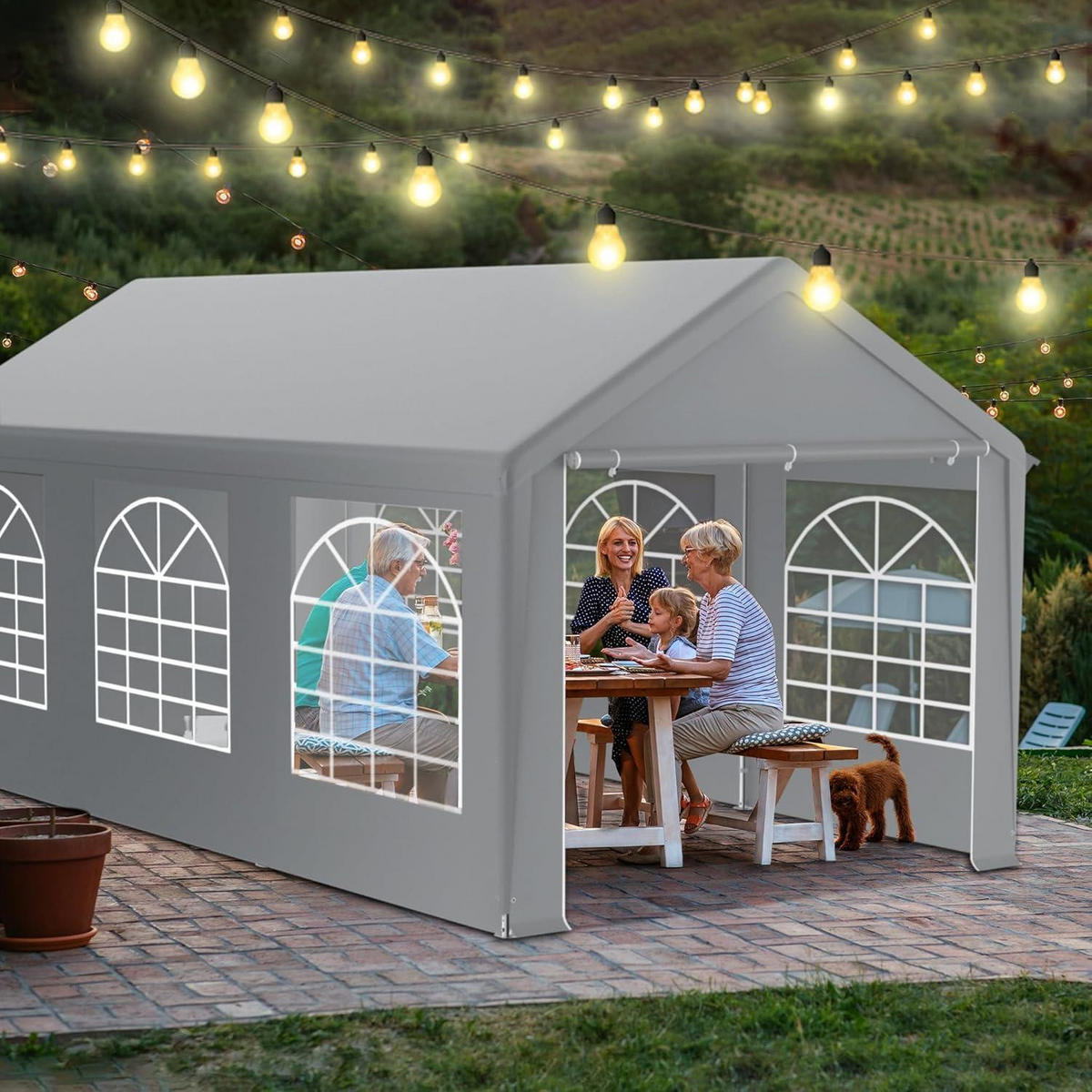 GARTENZELT 3 x 6 m mit 4 Seitenwänden Grau - Grau, Textil (300/280/600cm)