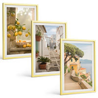 BILDER SET 3er Set - 40x60 cm Goldrahmen - Blick aus dem Fenster auf einen Zitrusbaum - Goldfarben, Kunststoff (40/60cm) - TULUP