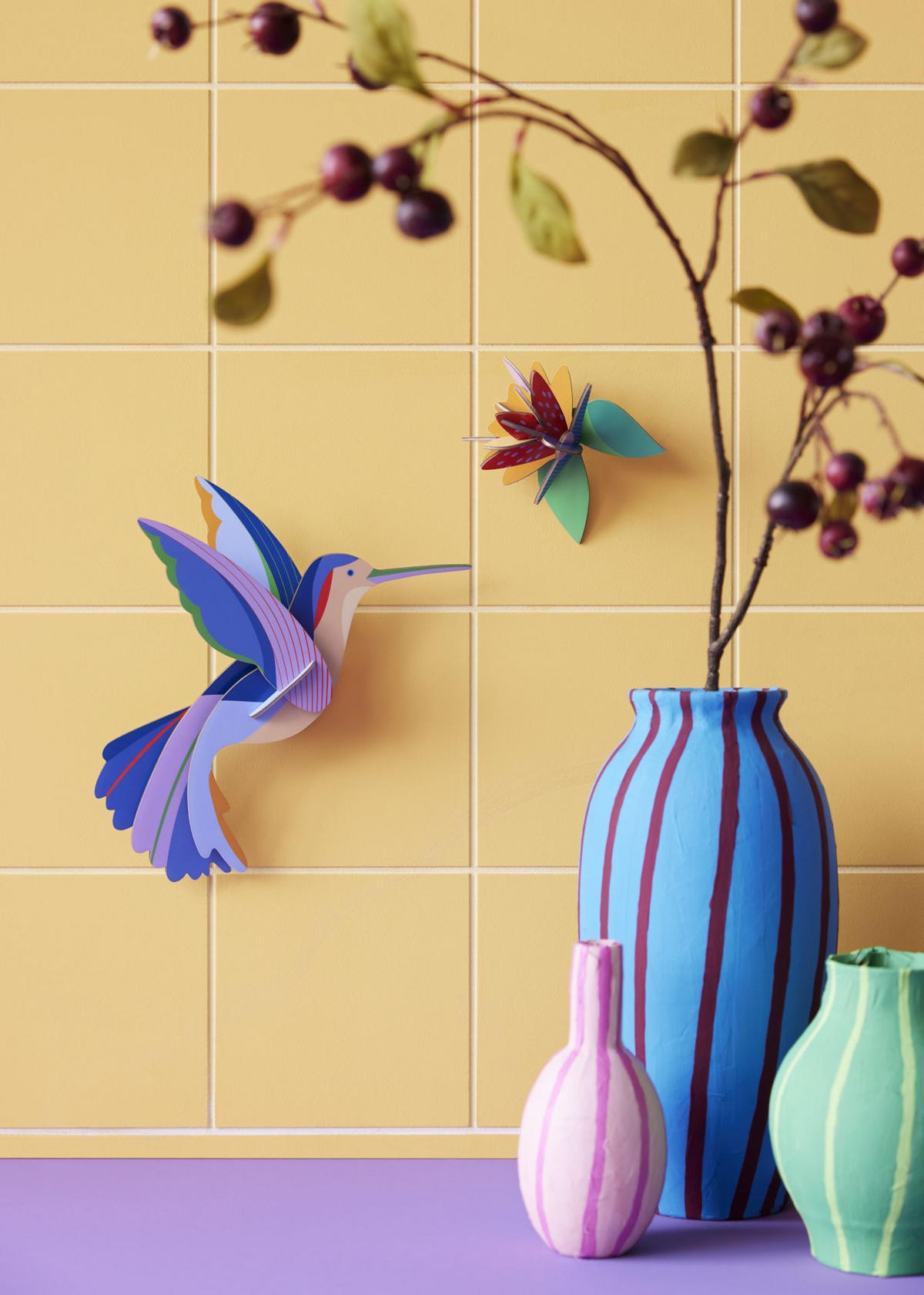 WANDDEKO Flattern & Blühen 5/17 cm - Multicolor, Wellpappe (5/17/25cm) - KUNSTLOFT