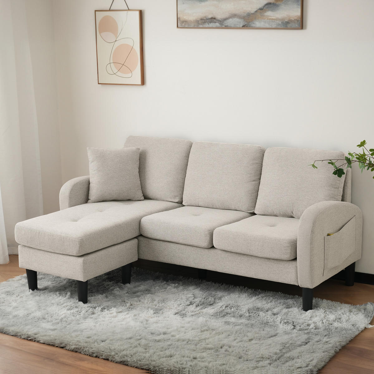 ECKSOFA 166 x 118 x 77 cm in Beige mit Chaiselongue - Beige, Kunststoff/Textil (118/166cm) - KOMHTOM