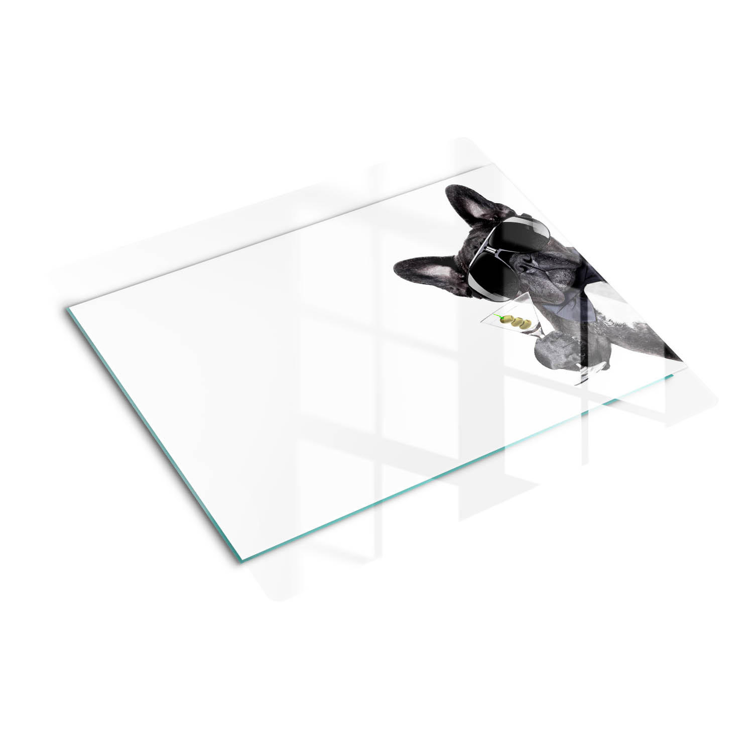 GLASPLATTE 60x52 cm Hund mit Martini - Dunkelgrau/Schwarz, Glas (60/52cm) - TULUP