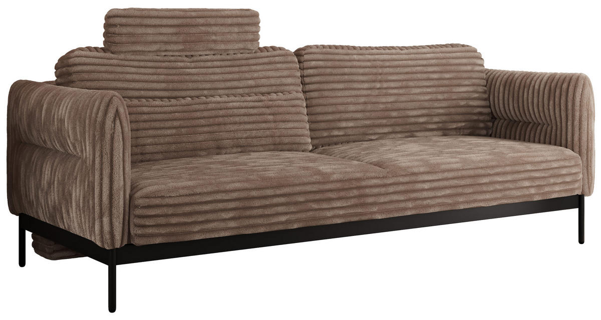 SOFA SALENTO Braun Cord - Schwarz/Braun, Textil/Metall (221/82/101cm) - MKS
