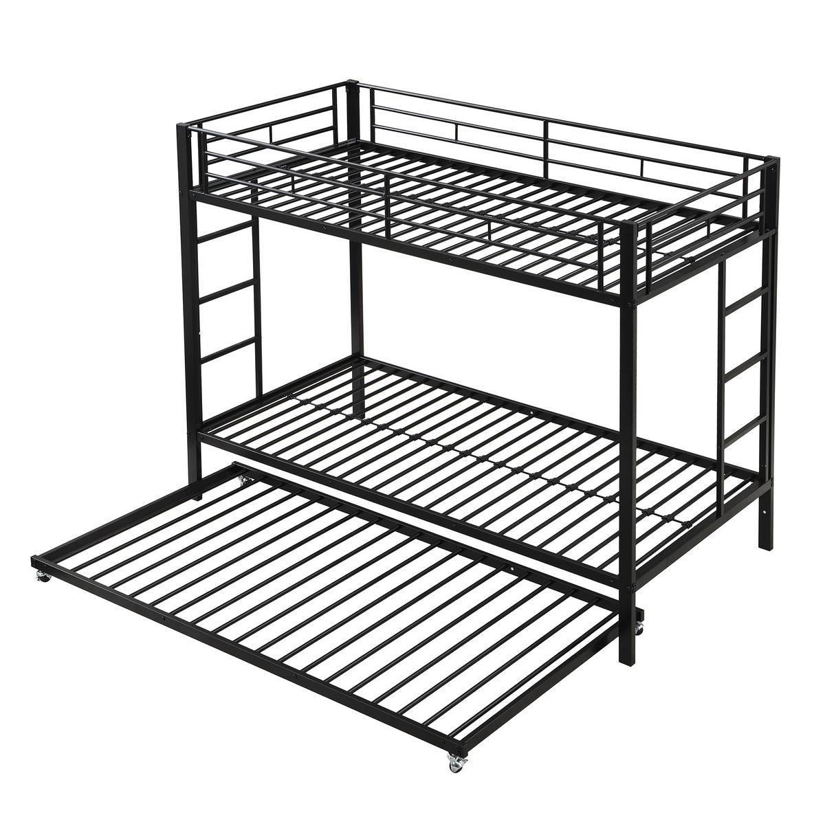 ETAGENBETT 90/200 cm aus Metall mit Ausziehbett in Schwarz - Schwarz, Metall - BEAOK