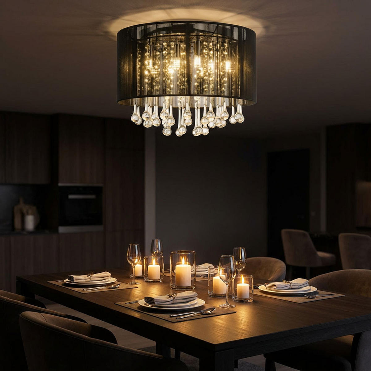 LED DECKENLEUCHTE Metall Schwarz Kristalloptik - Schwarz, Glas (40/40/29cm) - Globo Lighting