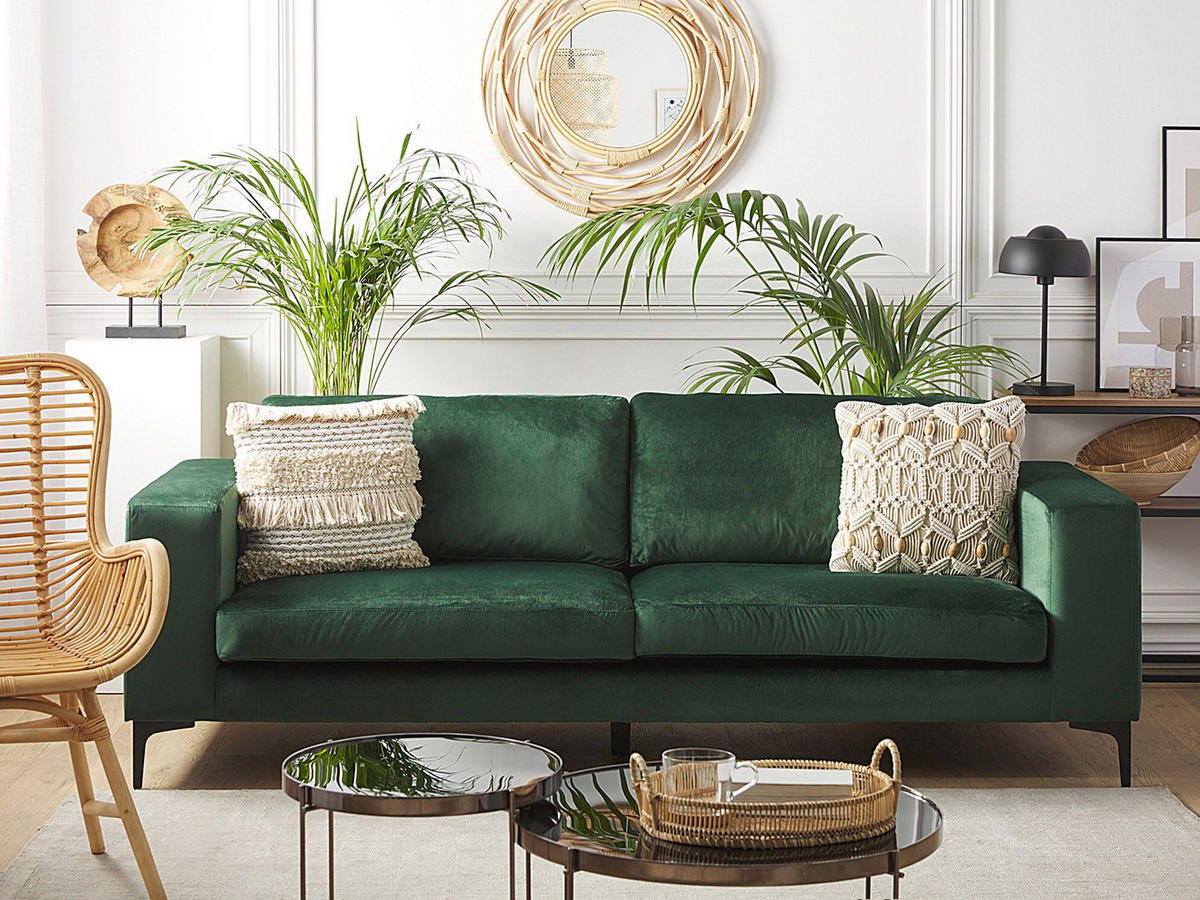 3-SITZER-SOFA Samtstoff grün Vadstena - Schwarz/Grün, Textil (215/82/87cm) - Beliani