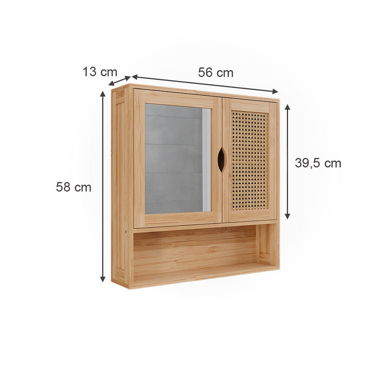 KÚPEĽŇOVÁ ZRKADLOVÁ SKRINKA Liora Bambus/ratan - zelená, kompozitné drevo (56/58/13cm) - Vicco