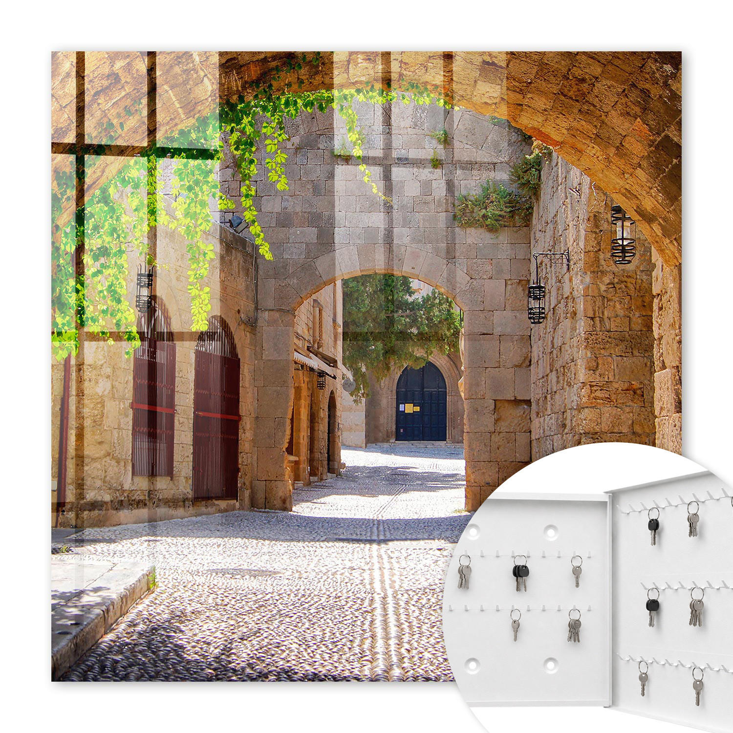 SCHLÜSSELBOX Weiß 30x30 cm – Türöffnung nach rechts - Steinstraße - Beige, Metall (30/30/5cm) - TULUP
