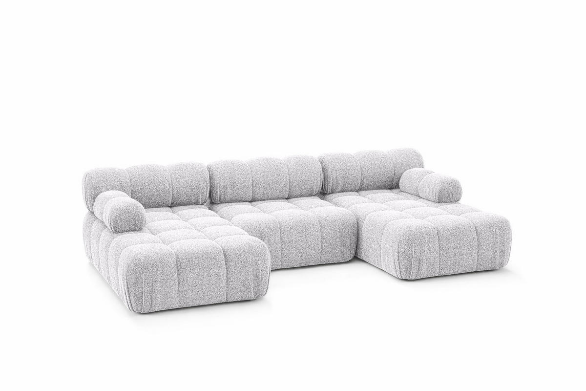 ECKSOFA U-Form, Stoff Bouclé Abriamo, Hellgrau, Selia U - Hellgrau, Holz (285/70/160cm) - Kaiser Möbel