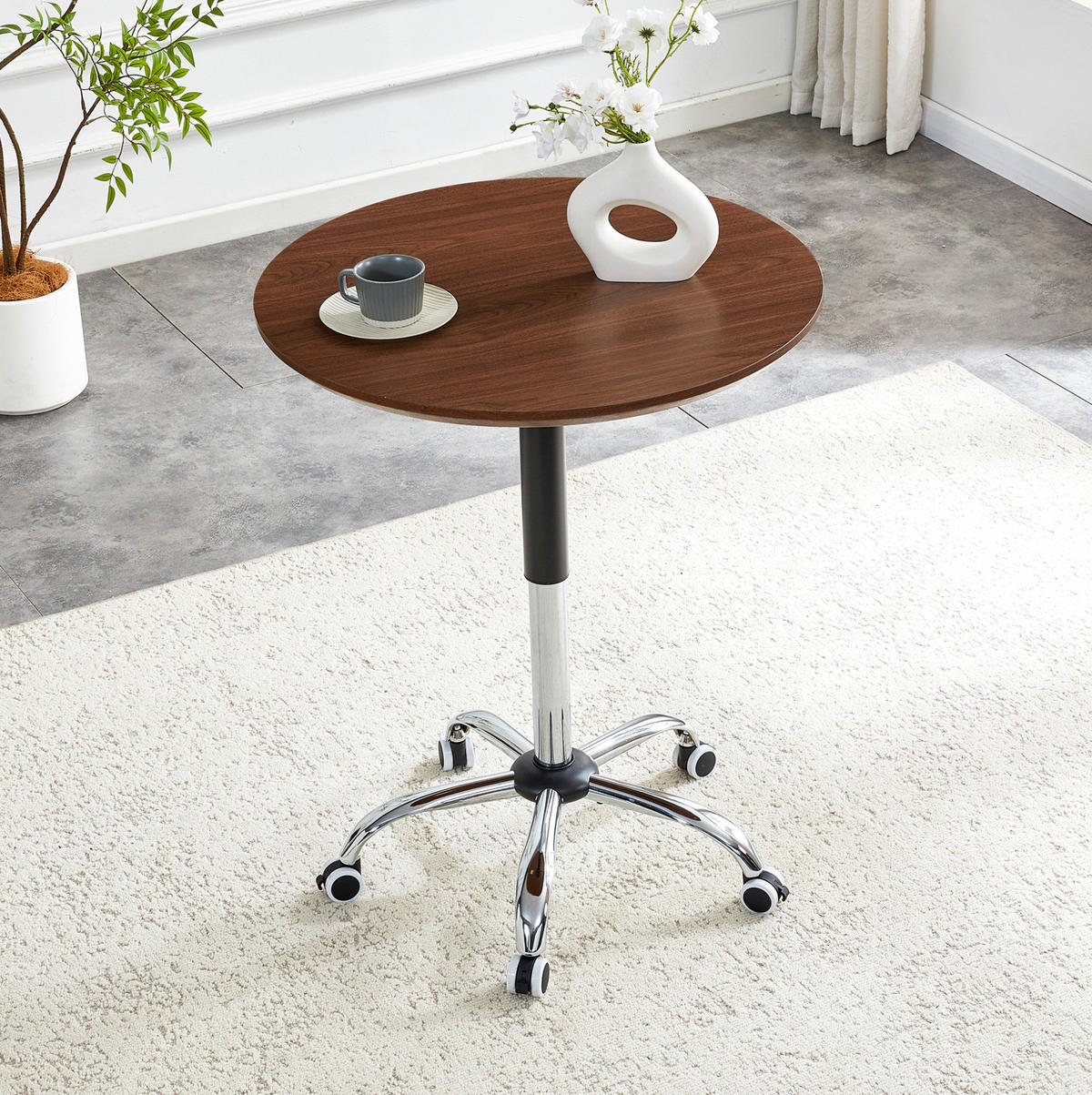 BEISTELLTISCH mit Rollen 70 cm, höhenverstellbar in Nussbaum-Optik - Walnussfarben, Holzwerkstoff (70/70/73.5cm) - BEAOK