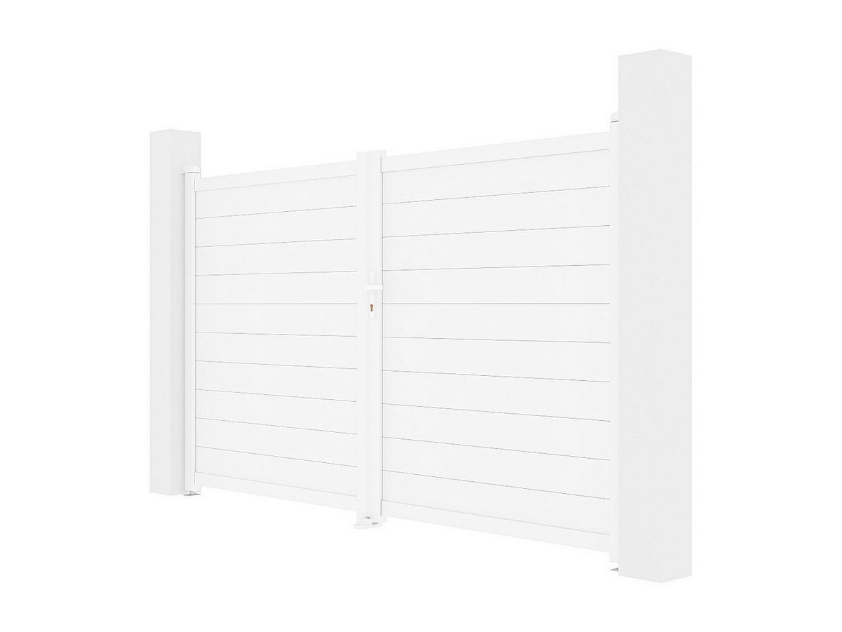 GARTENTOR Flügeltor Doppeltor - 305 x 181 cm - voll - Aluminium - Weiß - NAZARIO - Weiß, Metall (300/176cm) - Vente-Unique