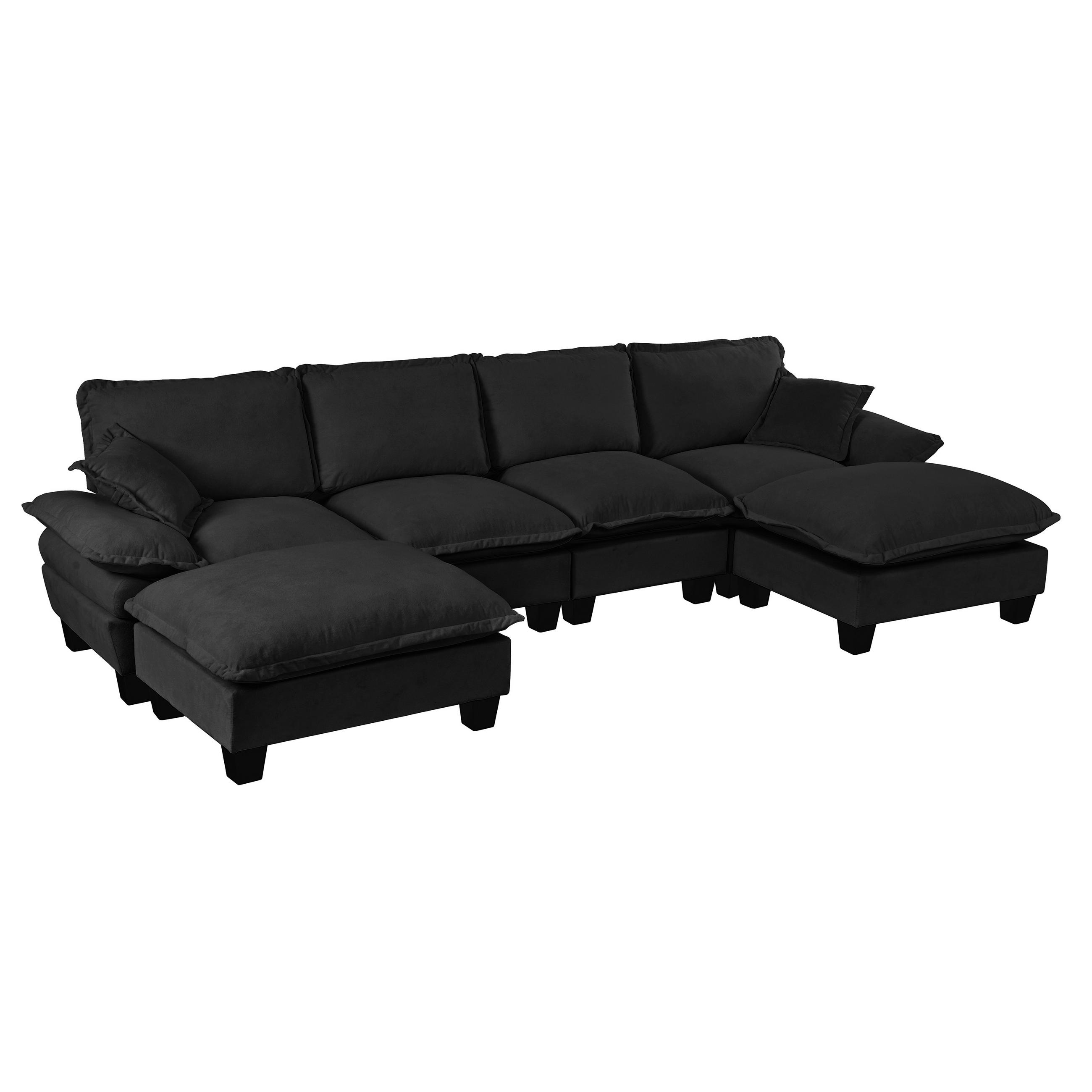 WOHNLANDSCHAFT DE-34665 4-Sitzer U-Form mit Ottomanen Schwarz - Schwarz, Holzwerkstoff (151/90/332cm) - ComfortXL