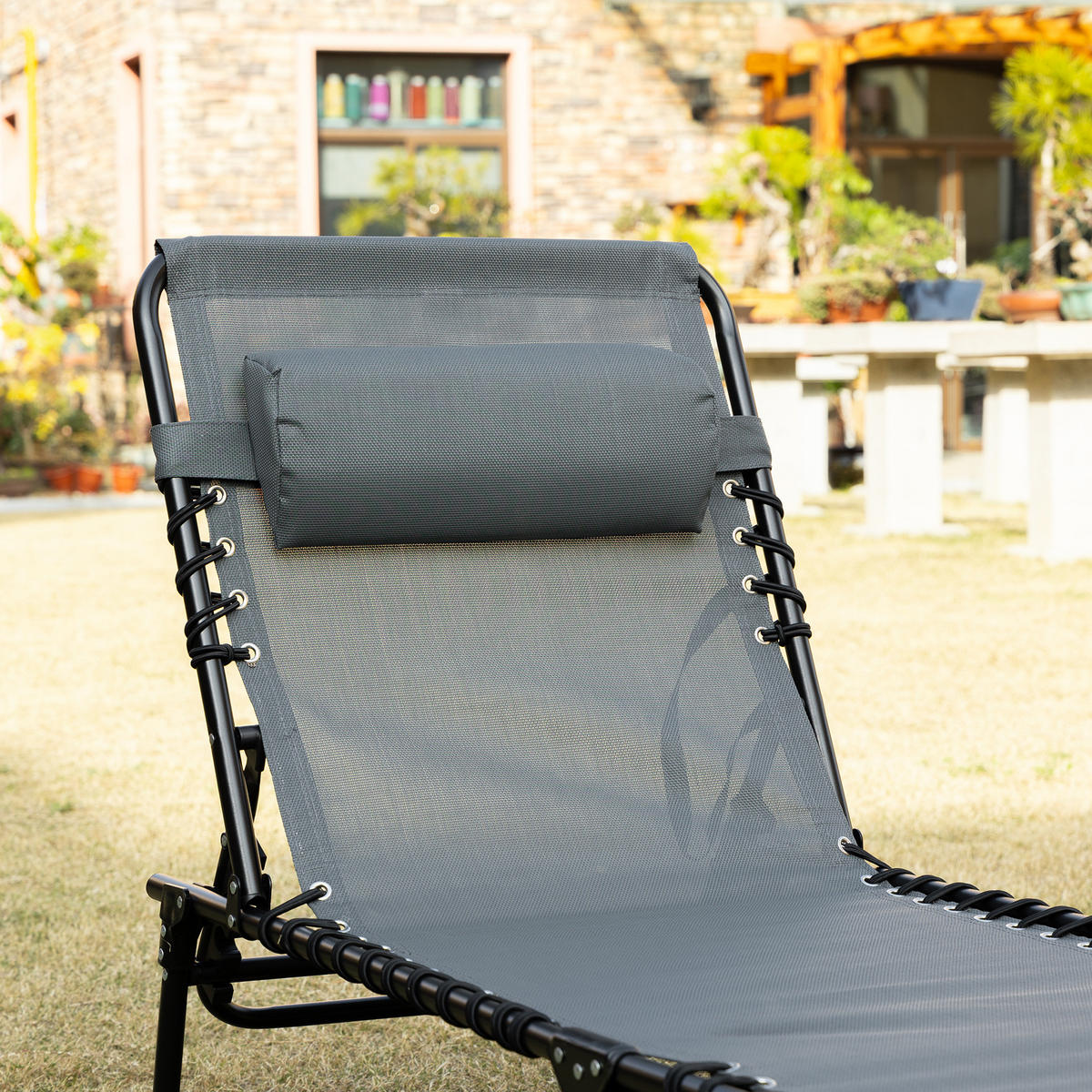 SONNENLIEGE klappbar, Netzstoffbezug, Grau - Grau, Textil (58/30/189cm) - Outsunny